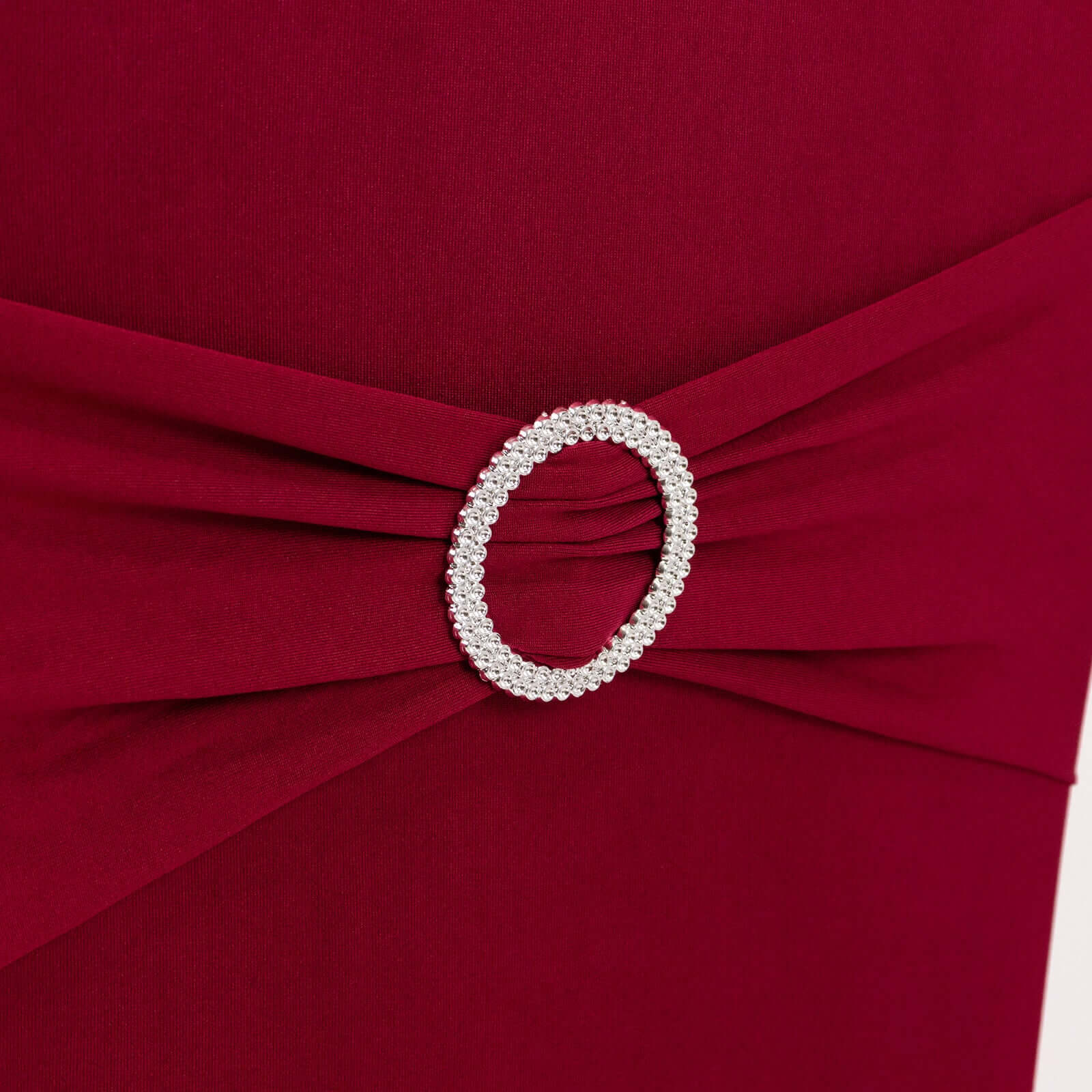 Spandex Chair Cover with Burgundy Rhinestone Buckled Sash Band Blush - Stretch Fitted Slipcover