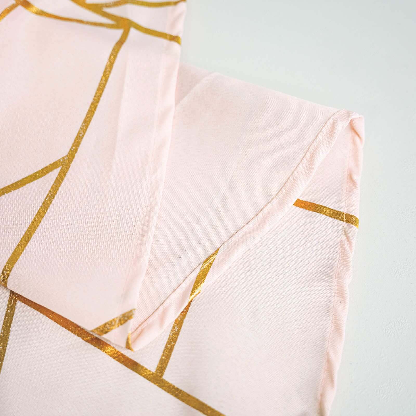 Polyester 120" Round Tablecloth Blush with Gold Foil Geometric Pattern Wrinkle-Resistant Seamless Table Cover
