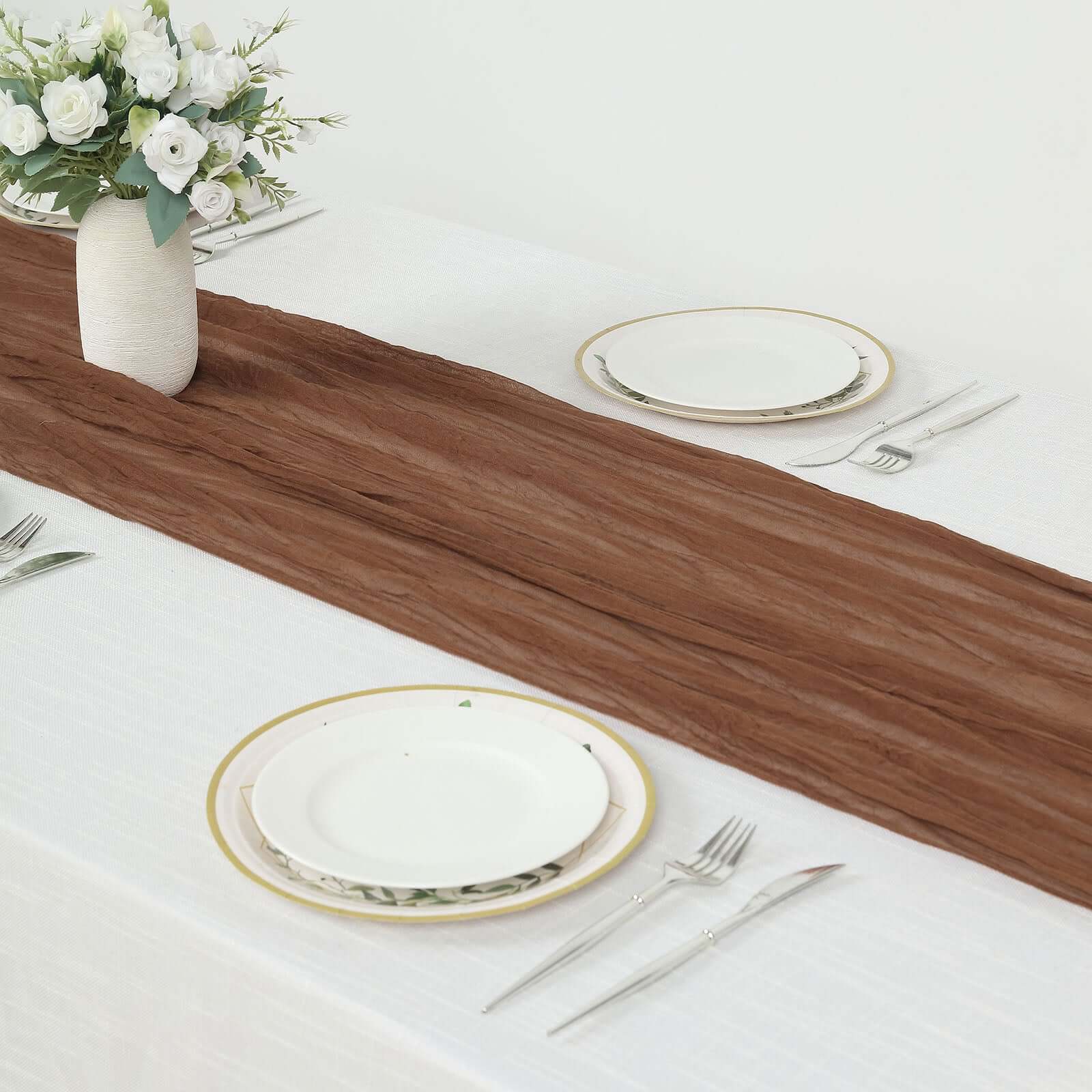 Gauze Cheesecloth 10ft Table Runner Cinnamon Brown - Rustic Boho Style