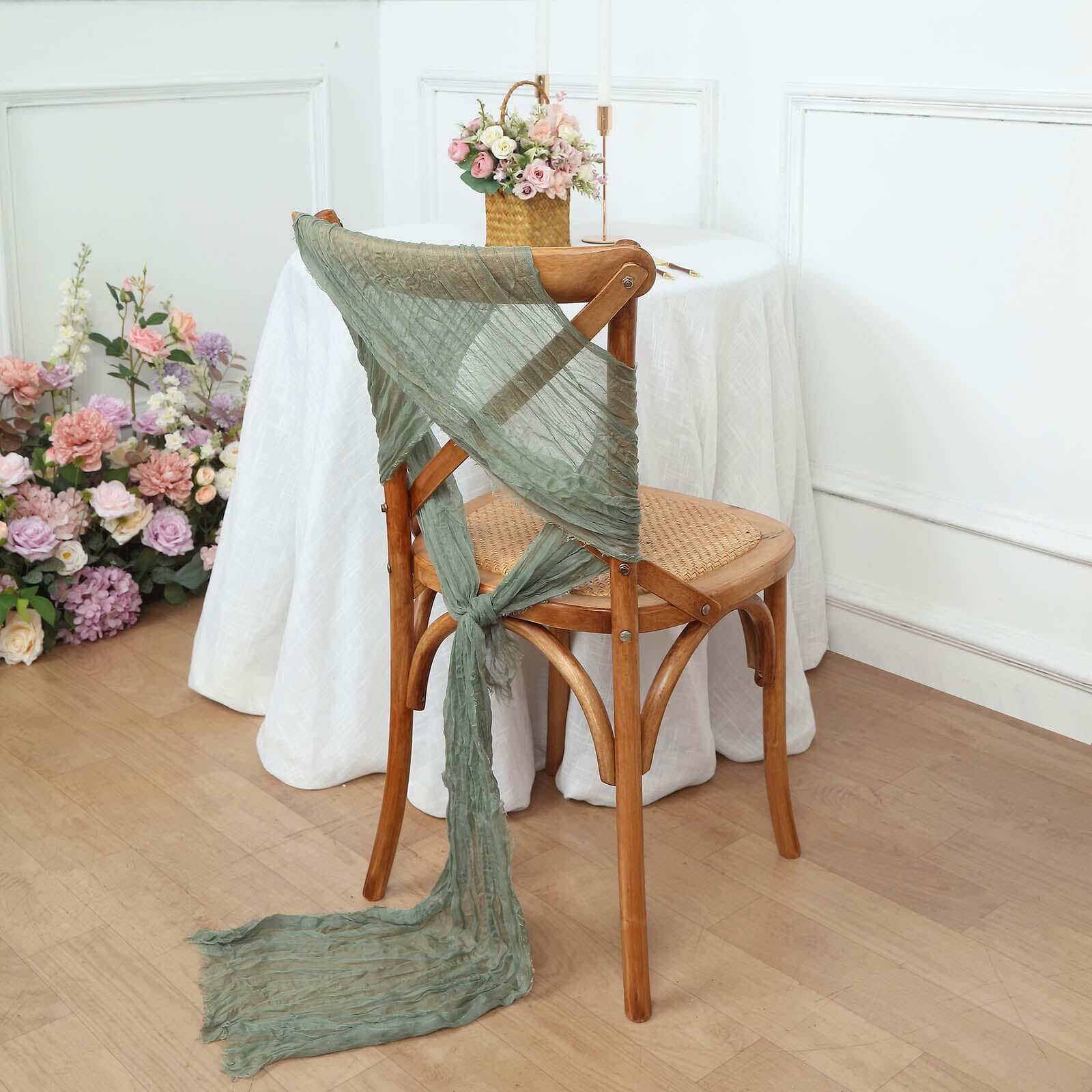 5 Pack Cheesecloth Gauze 16"x88" Chair Sashes Dusty Sage Green - Boho Chair Decorations