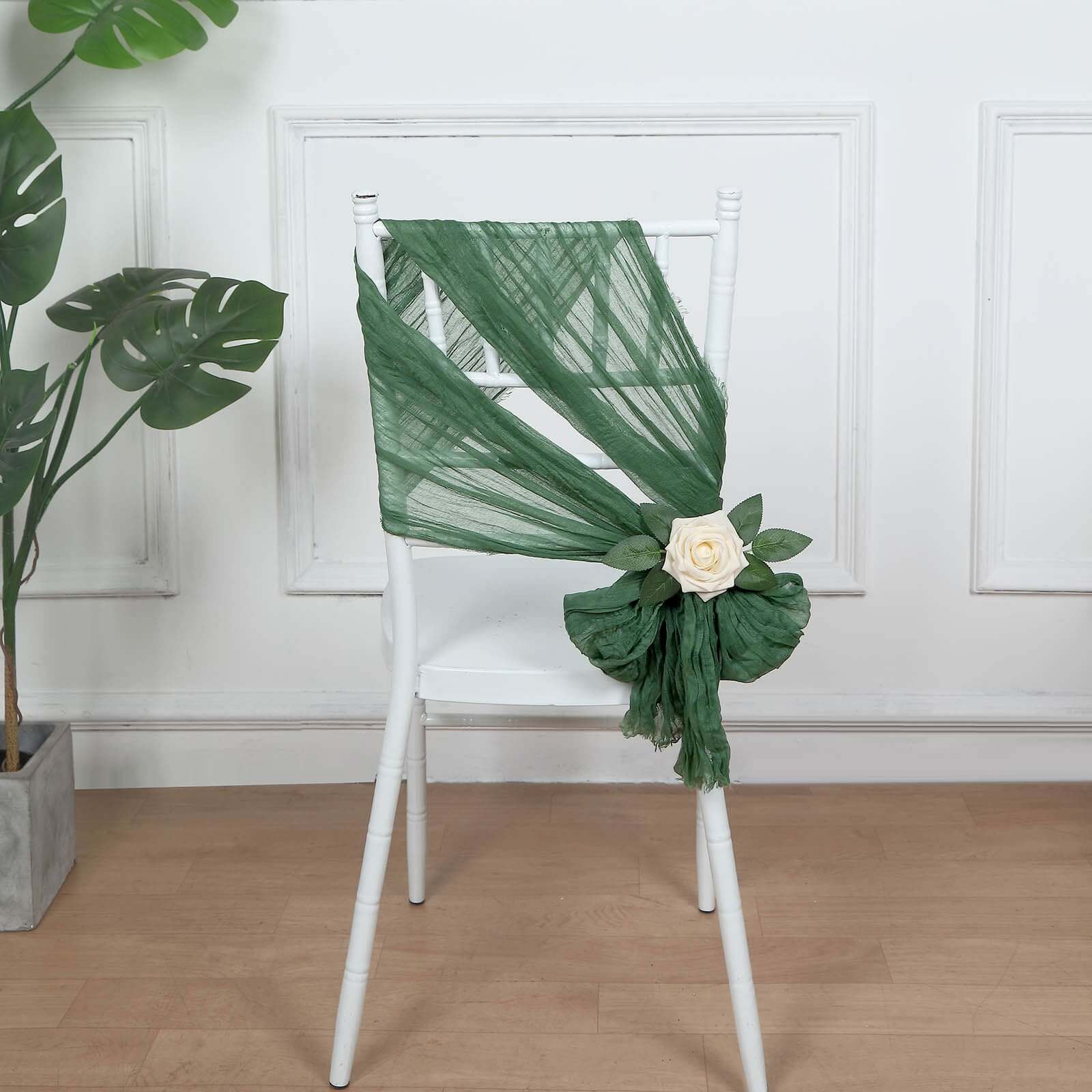 5 Pack Cheesecloth Gauze 16"x88" Chair Sashes Olive Green - Boho Chair Decorations