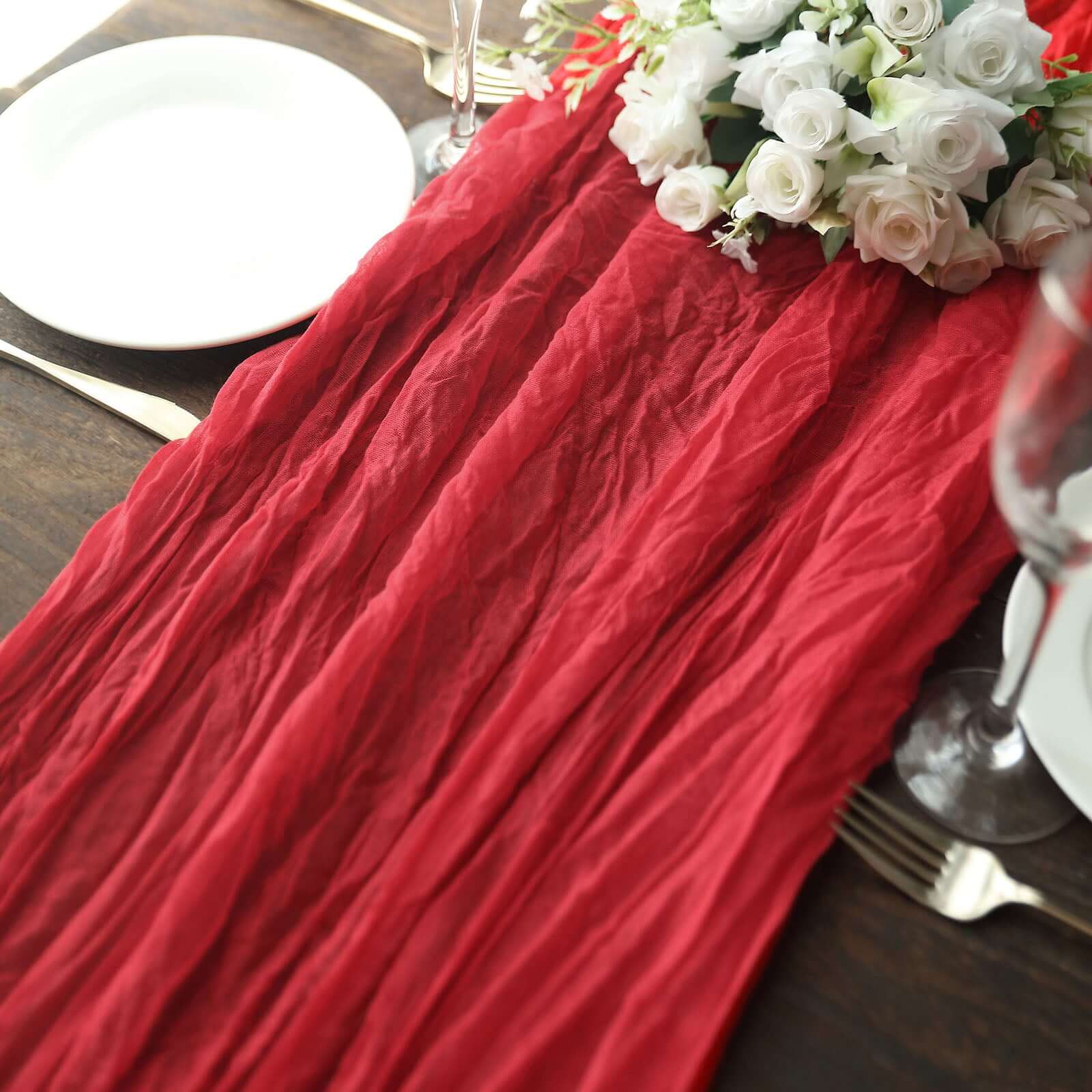 Gauze Cheesecloth 10ft Table Runner Red - Rustic Boho Style