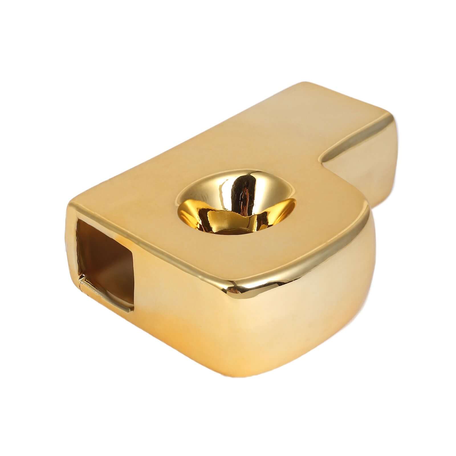 Shiny Ceramic Vase Letter "P" Gold Plated - Chic Bud Planter Pot for Events & Decor 6"