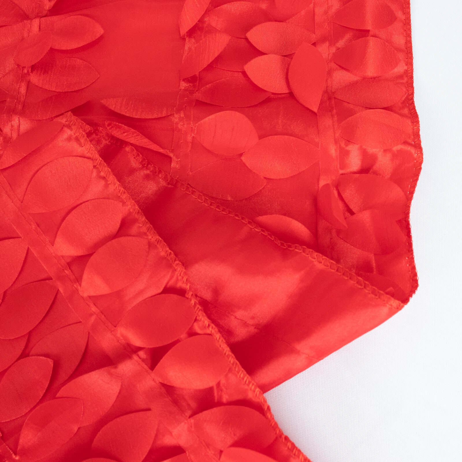 Taffeta 132" Round Tablecloth Red Leaf | 3D Leaf Petal Design Seamless Table Cover