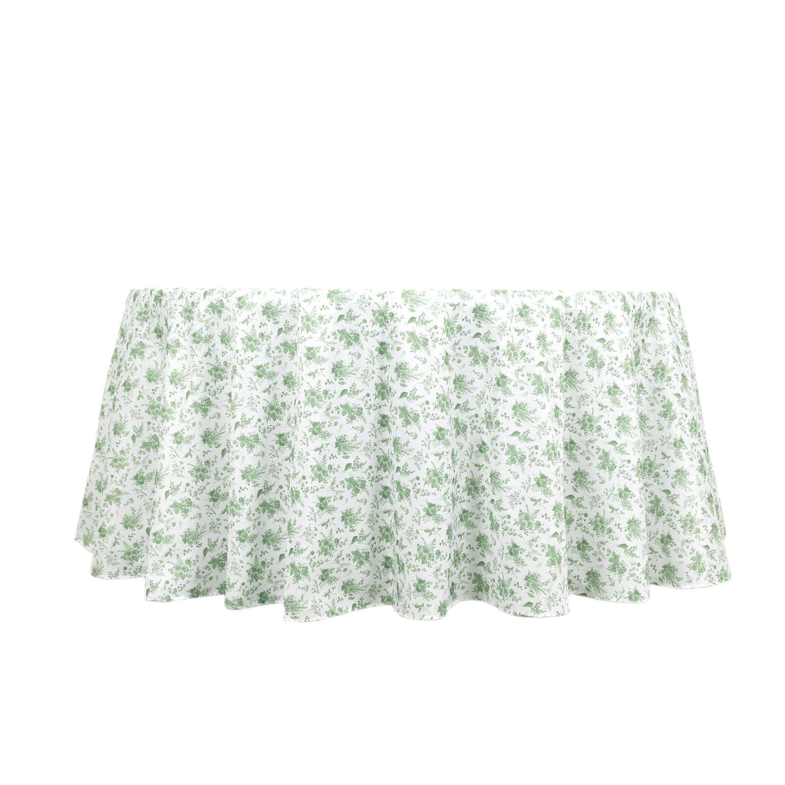 Polyester 120" Round Tablecloth Dusty Sage Green French Toile Pattern Seamless Table Cover for Upscale Dining