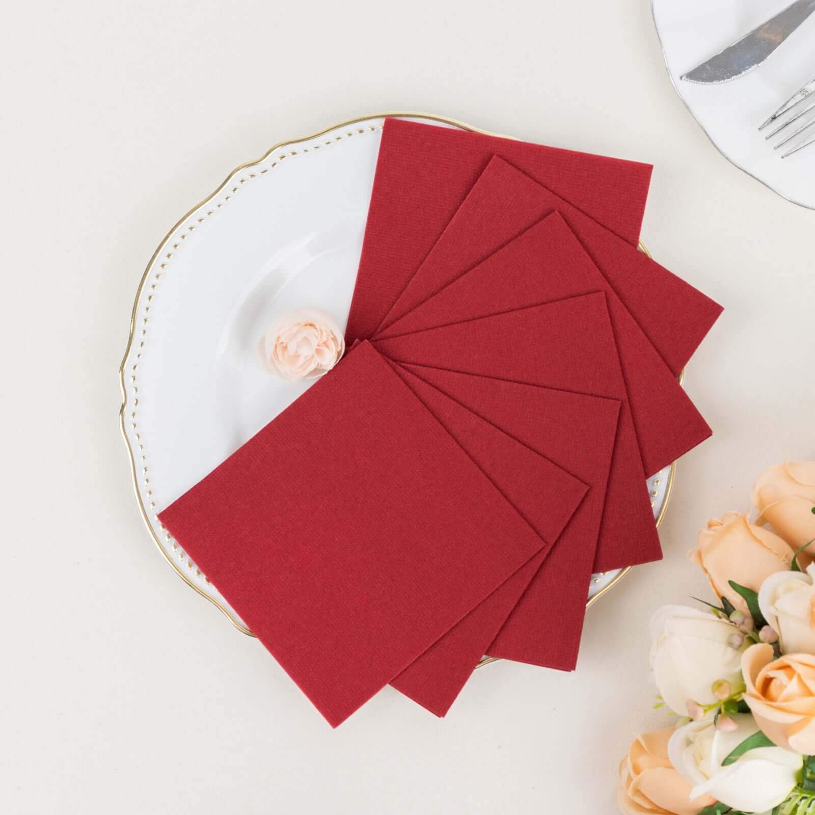 20-Pack Paper Linen-Like Cocktail Napkins Burgundy - Disposable 5"x5" Airlaid Soft Napkins
