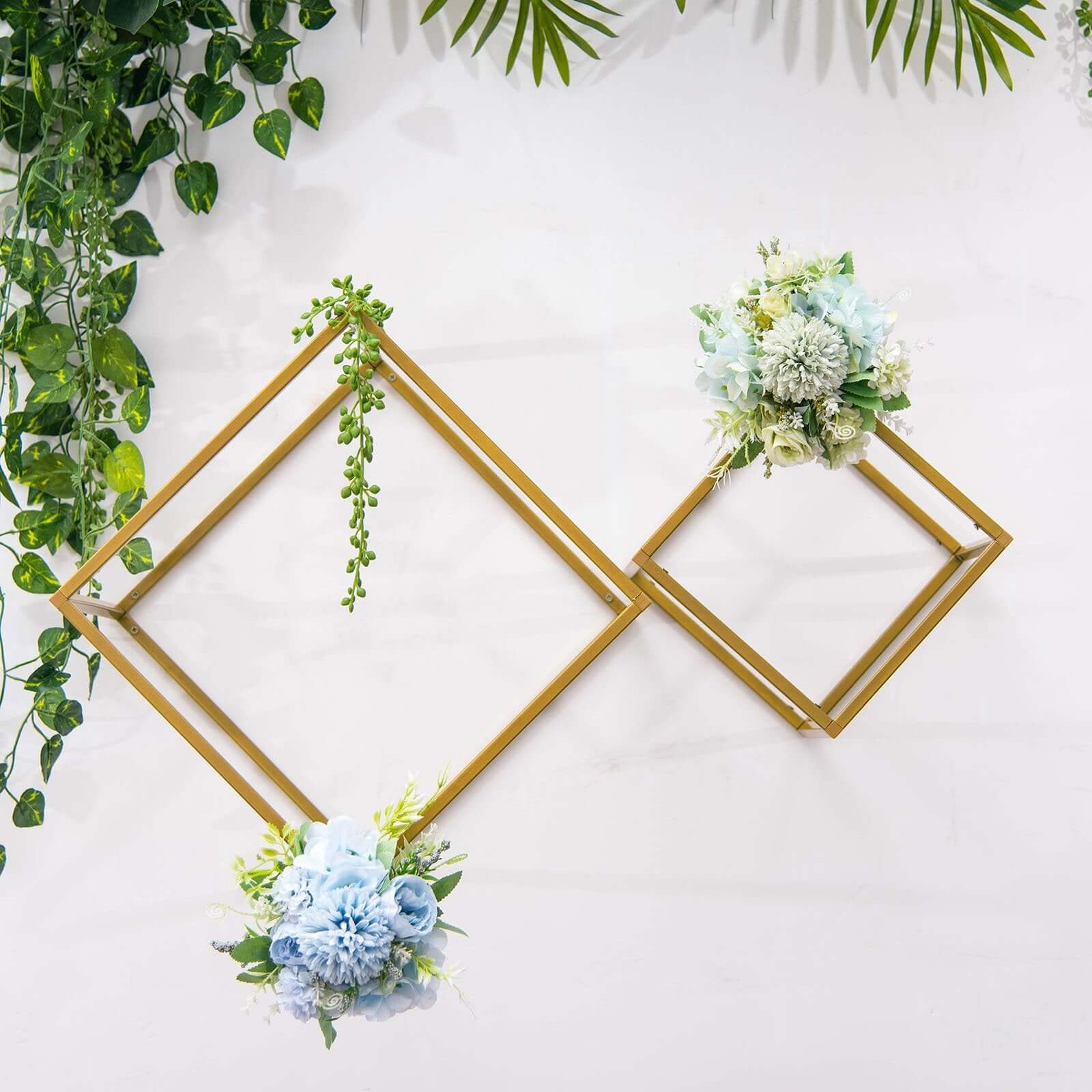 2-Pack Metal Flower Stands Gold Geometric Wedding Centerpieces Square Frame - Compact Design 8"