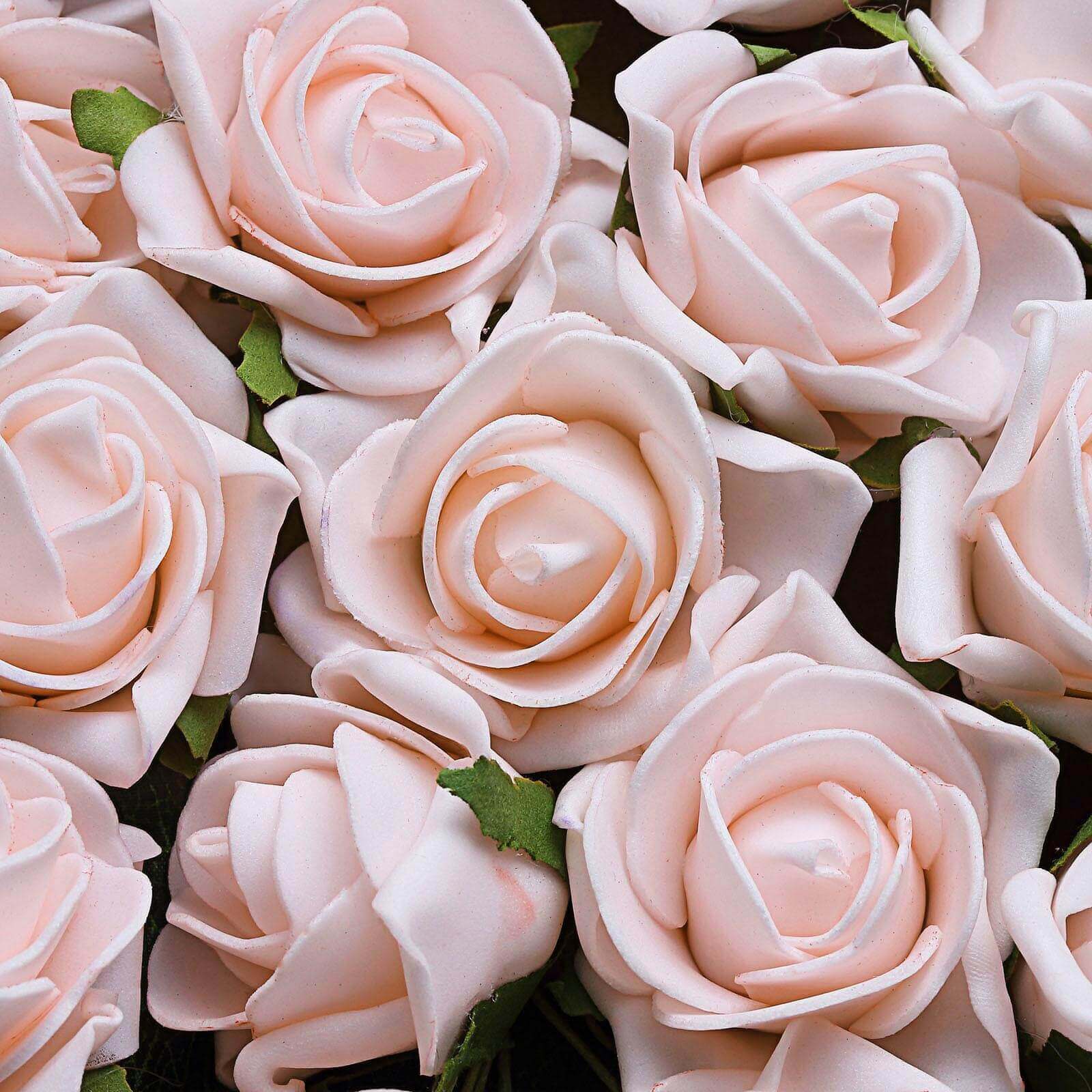 24 Roses 2" Blush Artificial Foam Flowers With Stem Wire and Leaves