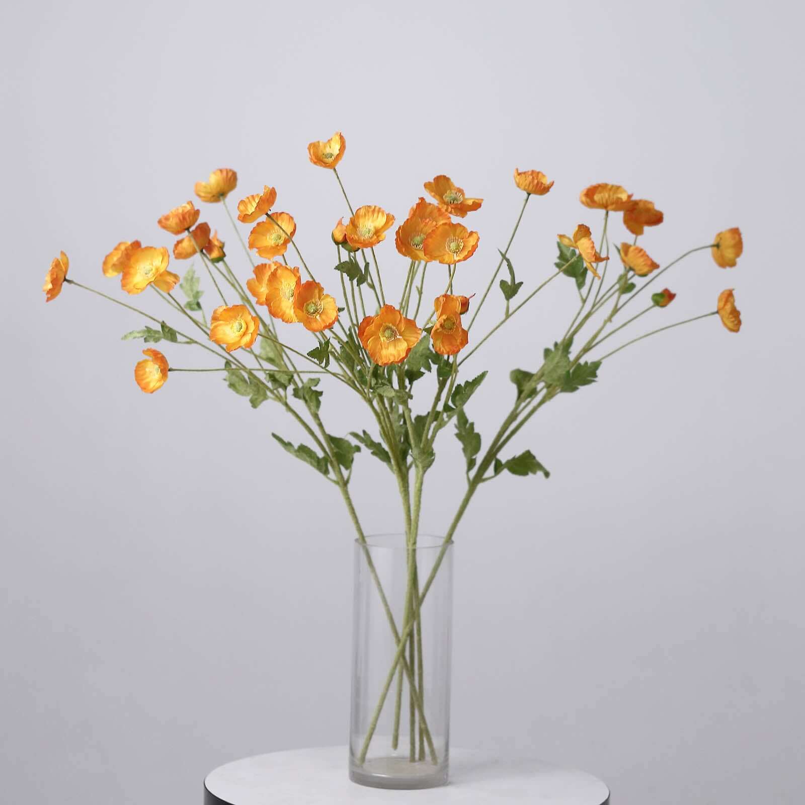 2 Stems 33" Orange Artificial Silk Poppy Flower Bouquet Bushes