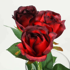 31" 24Pcs Red, Black Tip Long Stem Artificial Silk Roses Flowers