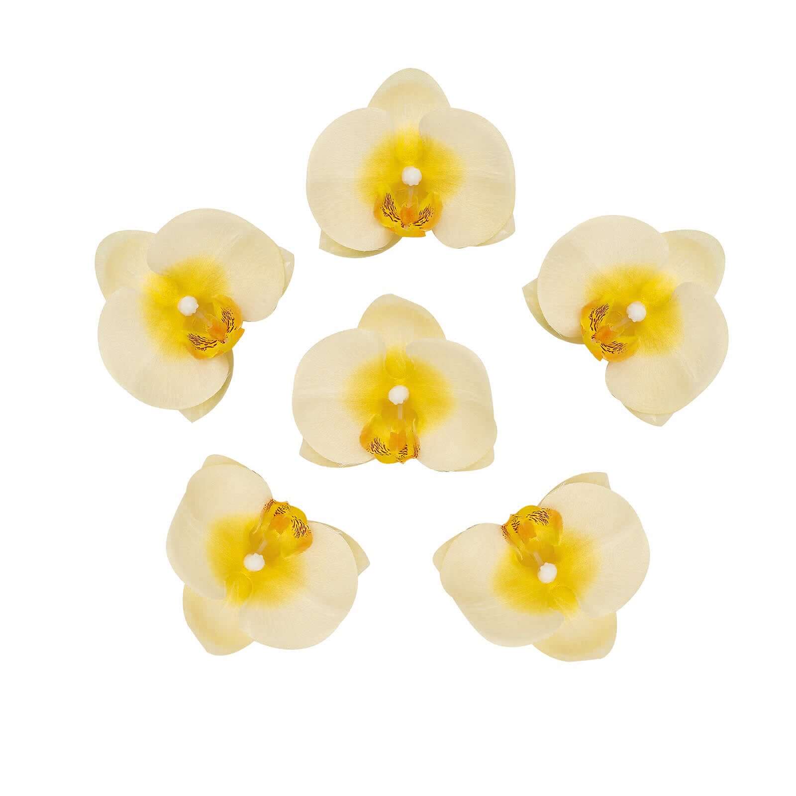 20 Silk Artificial Orchids Flower Heads Yellow - Versatile Floral Accents for DIY Floral Arrangements Corsages & Event Decor 4"
