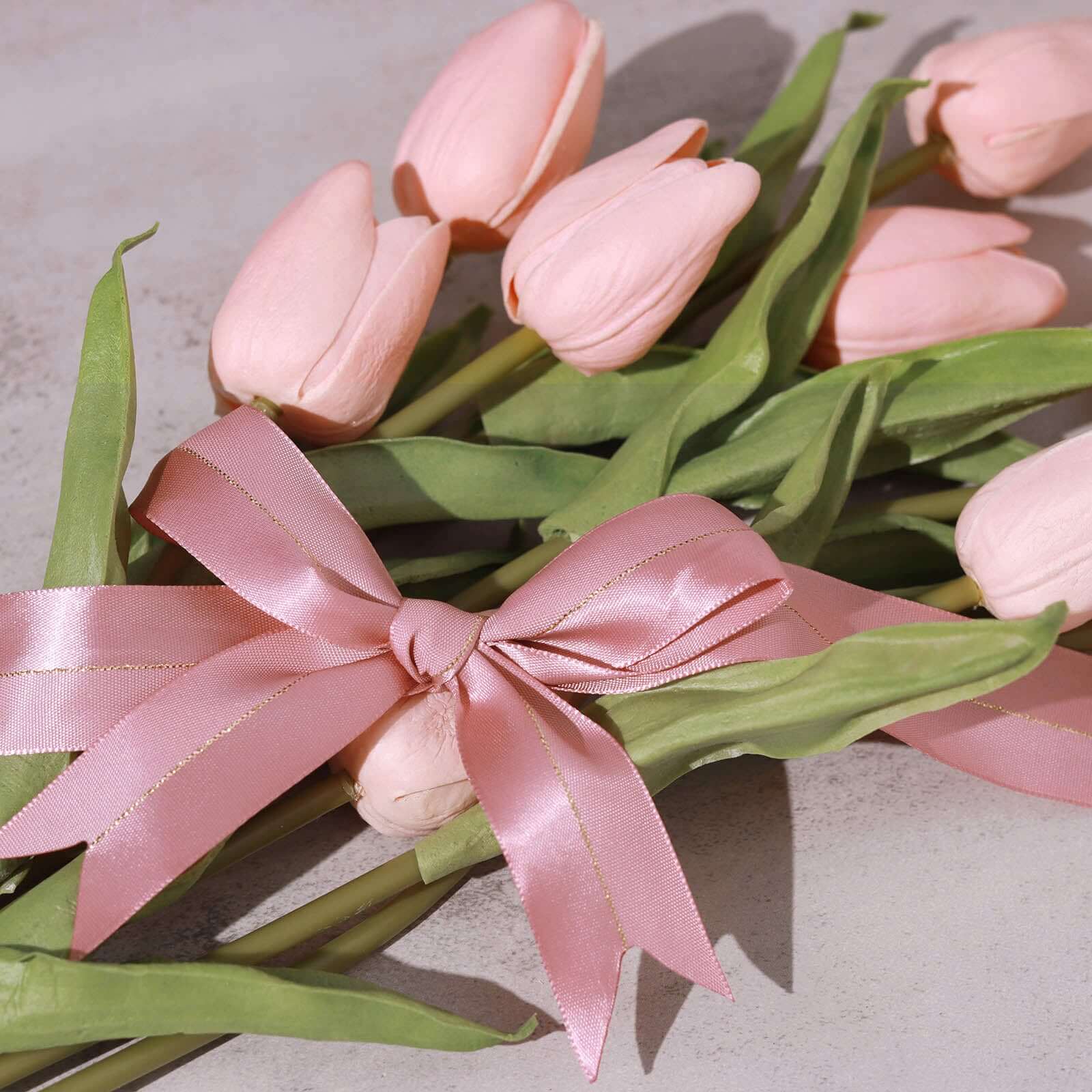 50 Pcs 10" Dusty Rose Pre Tied Ribbon Bows, Satin Ribbon With Gold Foil Lining For Gift Basket and Party Favors Decor