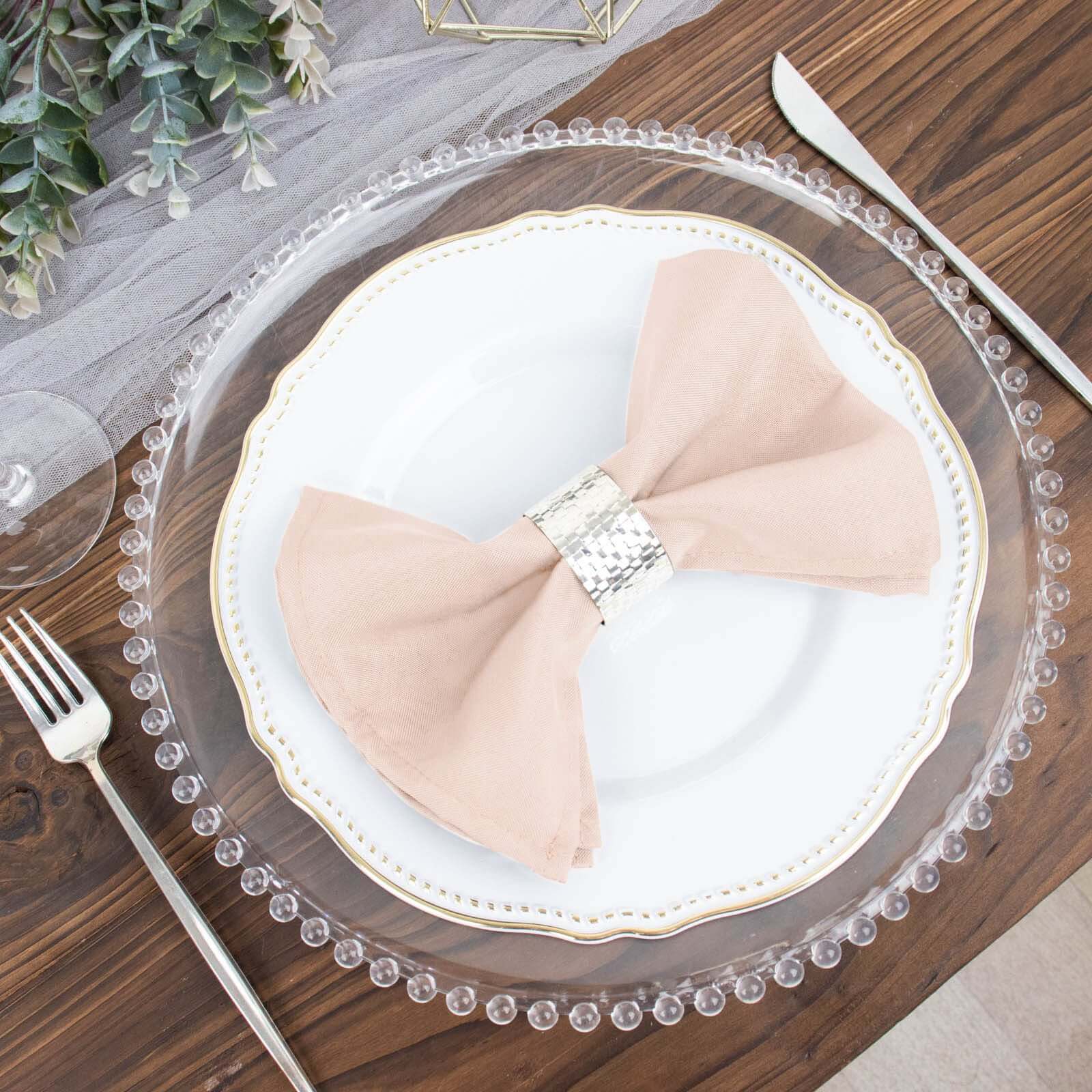 5 Pack Polyester 17"x17" Napkins Blush - Durable & Wrinkle Resistant Dinner Napkins