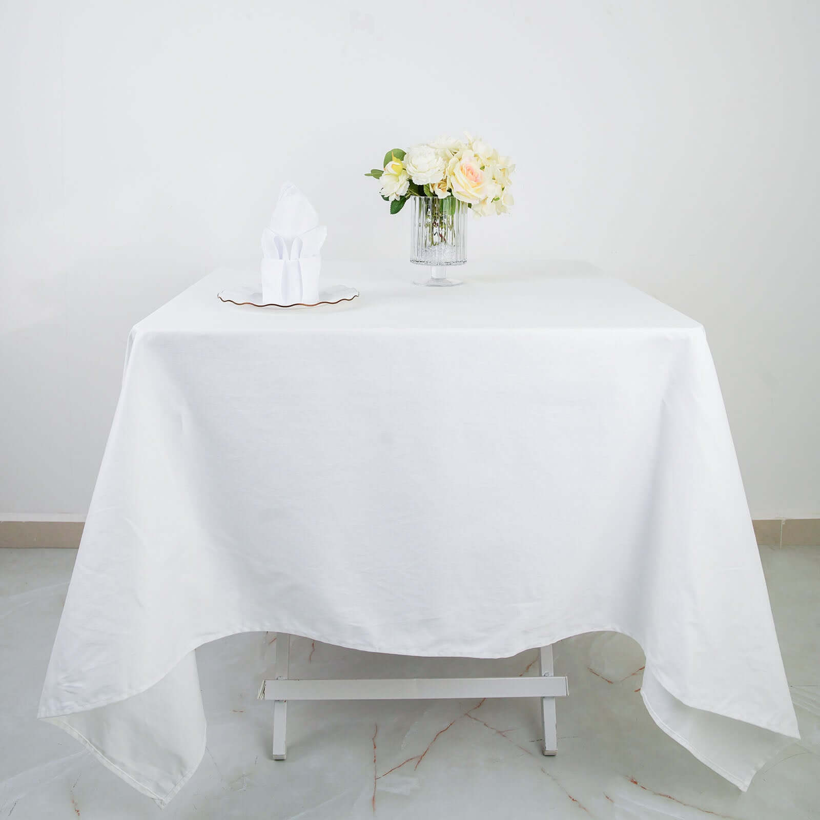 100% Cotton 70"x70" Square Tablecloth White Linen - Sophisticated, Soft & Breathable Fabric Table Cover