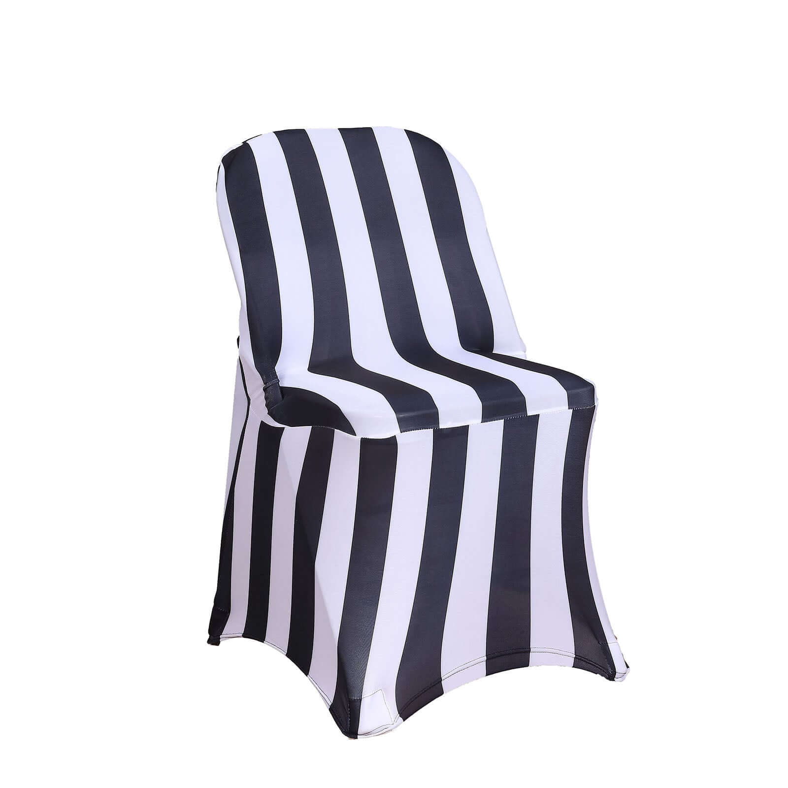 Stretch Spandex Chair Cover Black/White for Folding Chairs - 2" Striped Wrinkle Resistant Classy 160GSM Fitted Slipcover With Foot Pockets