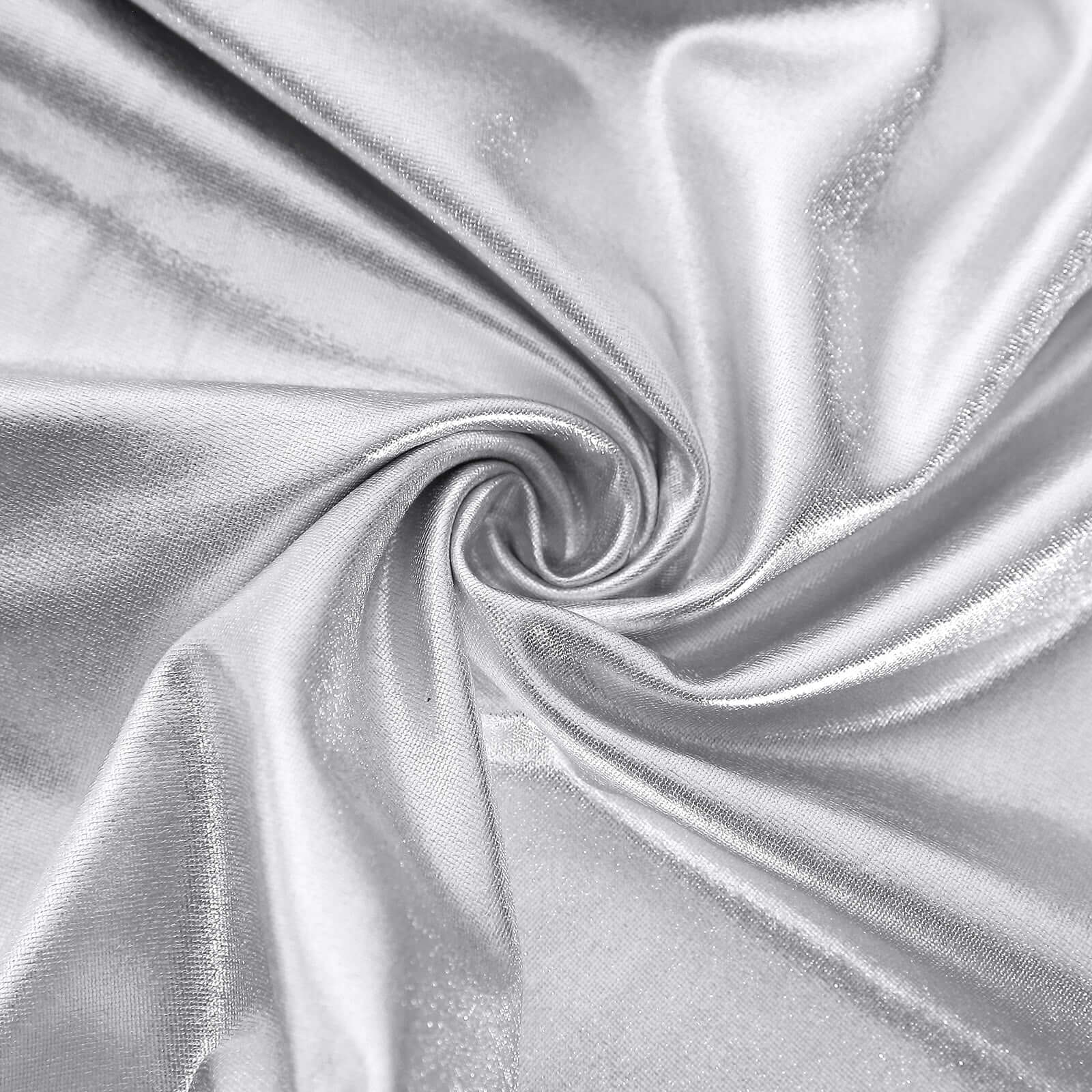 Set of 4 Silver Spandex Chiara Wedding Arch Covers With Metallic Finish, Fitted Covers For Round Top Backdrop Stands - 4ft, 5ft, 6ft, 7ft