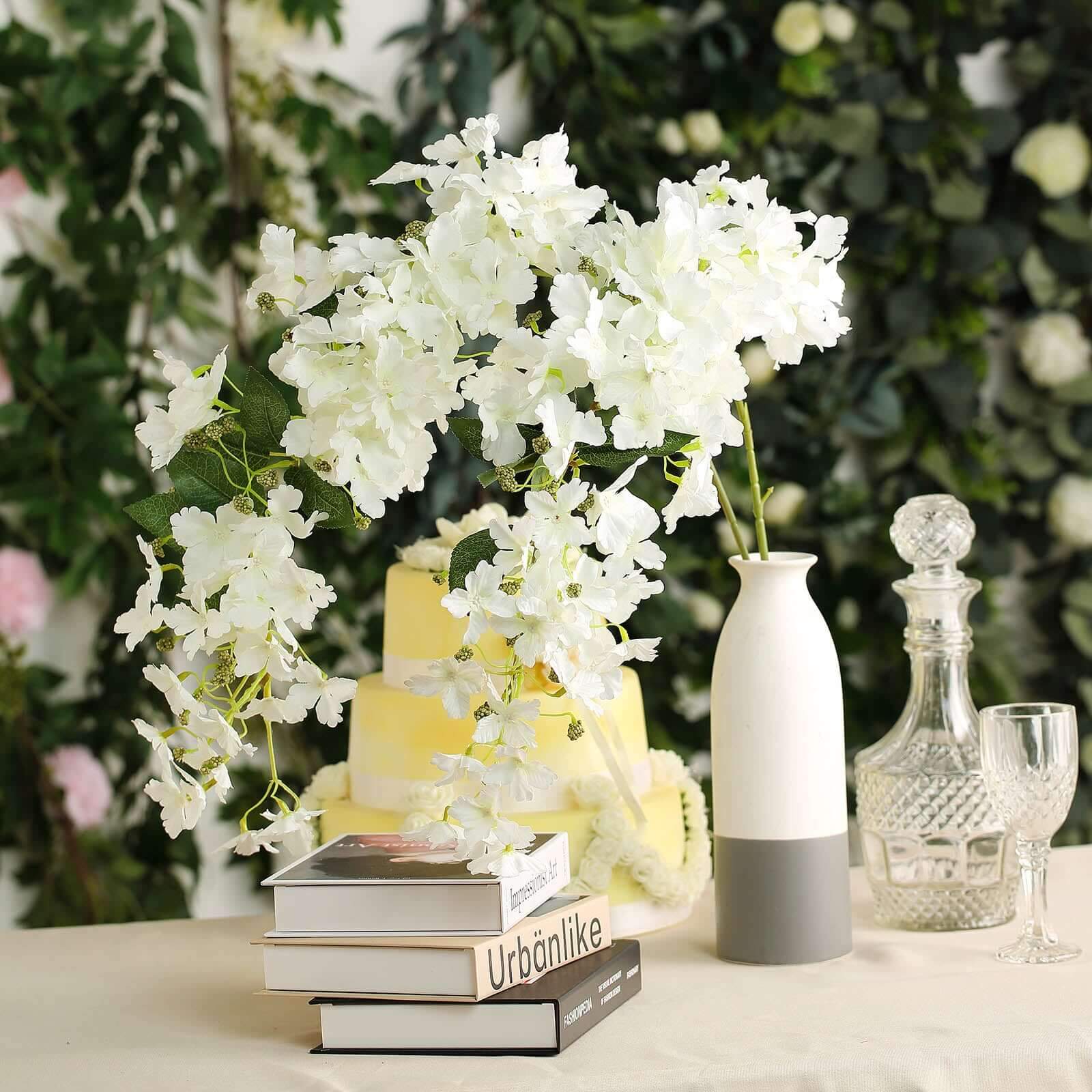 4 Stems 41" Tall White Artificial Silk Hydrangea Flower Branches