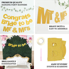 3.5ft Gold Glittered Bride To Be Paper Hanging Bridal Shower Garland Banner, Bachelorette Party Banner