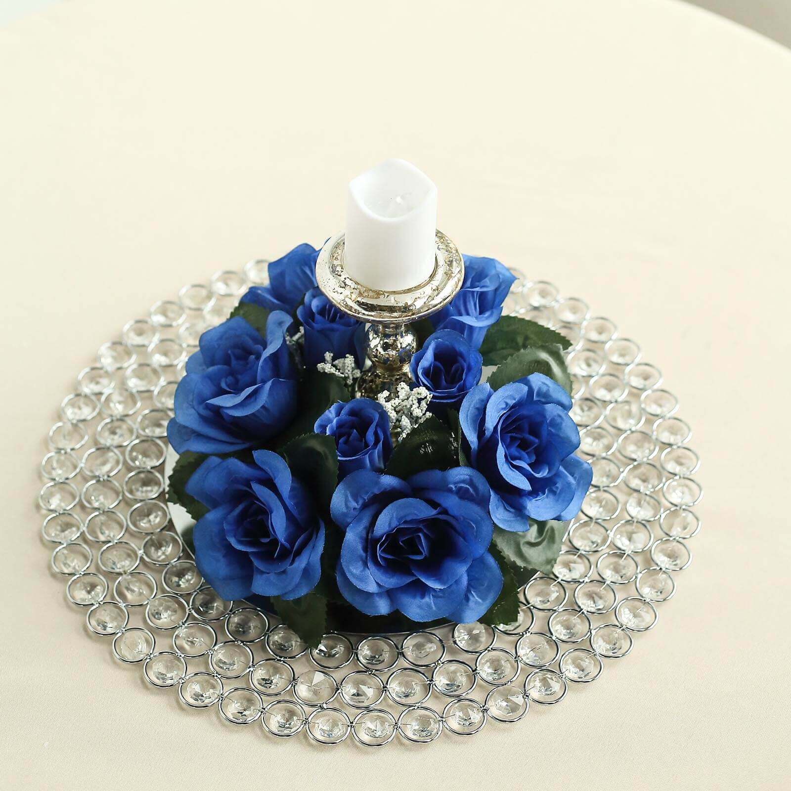 4 Pack 3" Royal Blue Artificial Silk Rose Flower Candle Ring Wreaths