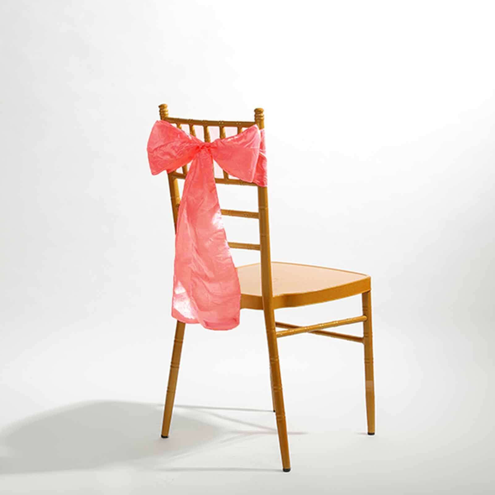 5 Pack Crinkle Taffeta Chair Sashes with Crushed Metallic Finish Coral - Stunning Event Chair Decor 6"x106"