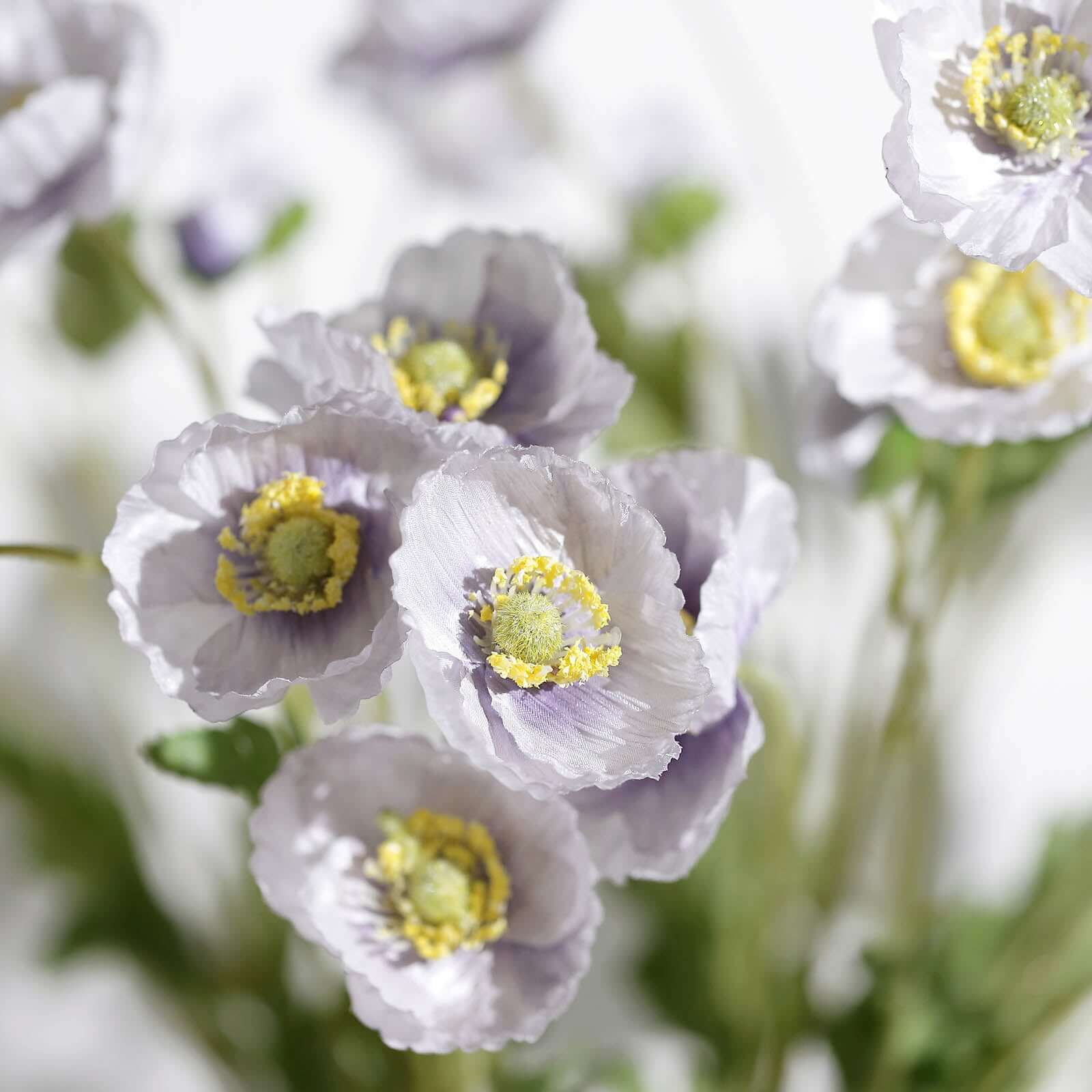 2 Stems 33" Lavender Lilac Artificial Poppy Silk Flowers, Faux Poppies Bouquet Centerpiece Decor
