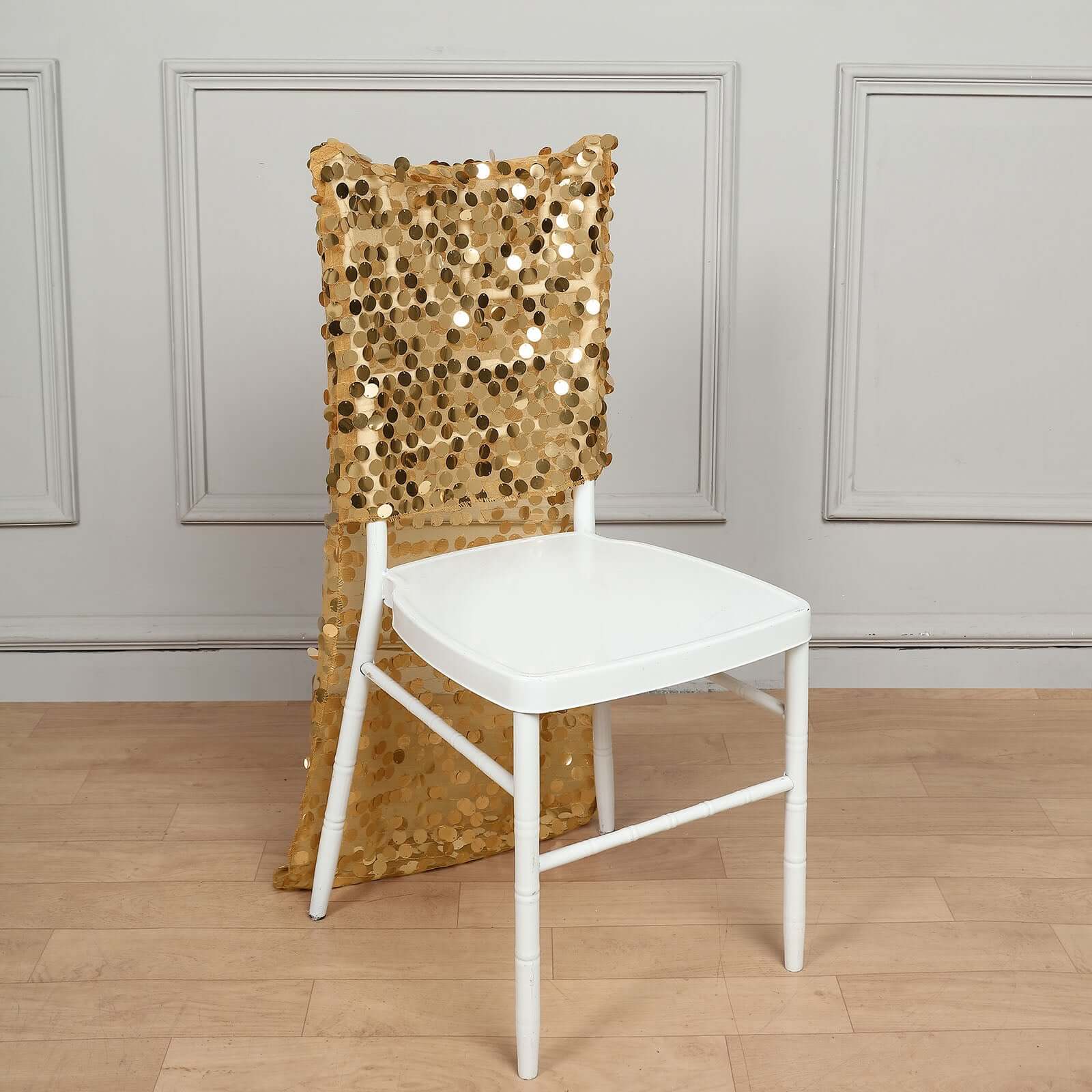 Sequin Chair Slipcover Big Payette Design for Chiavari Chairs Gold - Glittering Event Chair Back Cover
