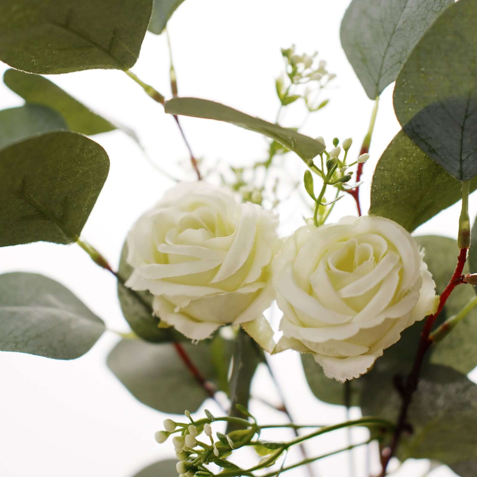 15" Ivory Artificial Silk Rose and Eucalyptus Flower Bouquet Arrangement
