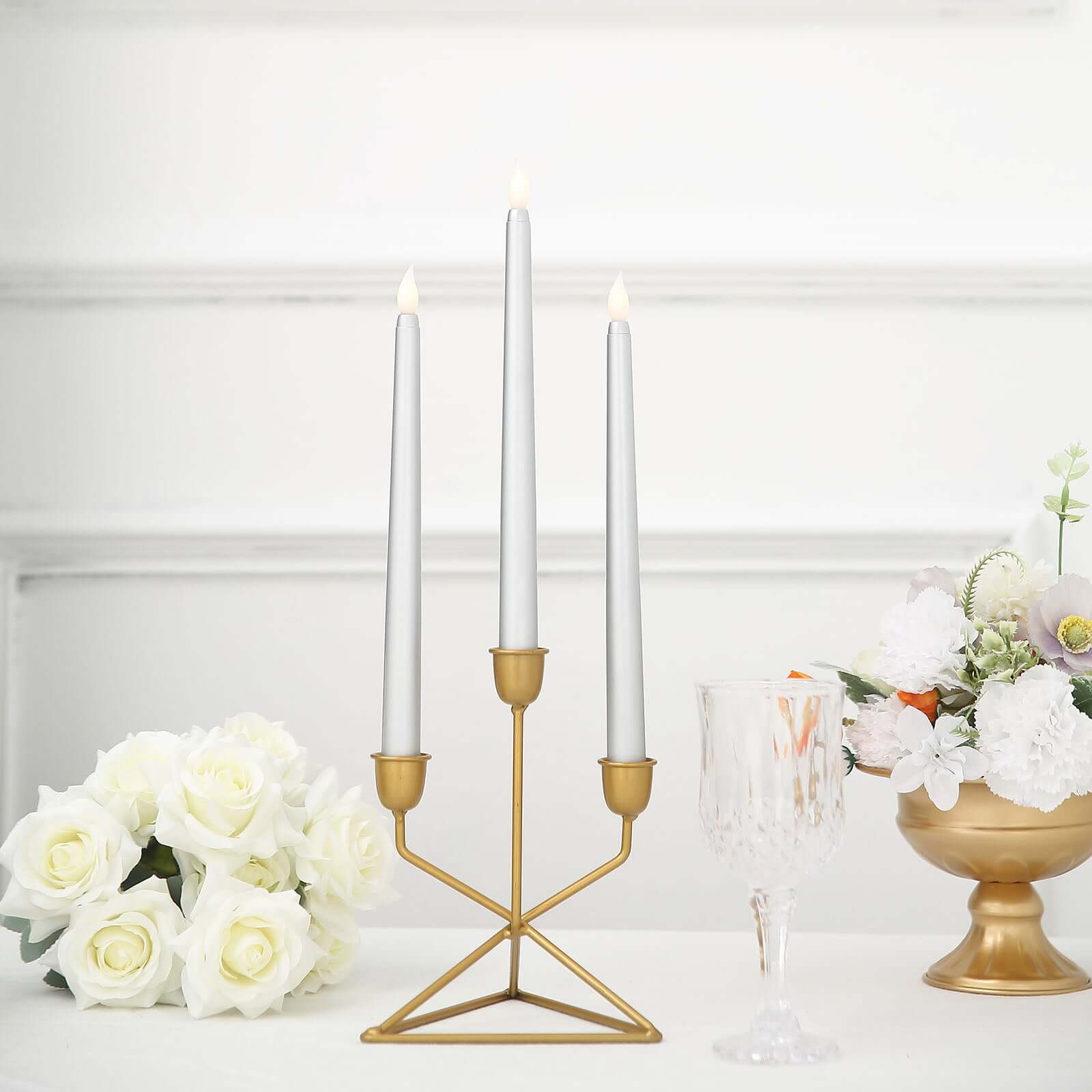 3-Pack LED Decorative Lighting Warm Flickering Silver - Flameless Taper Candles 11"