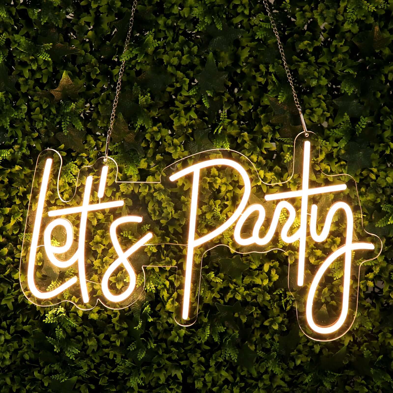 23" Let's Party Neon Light Sign, LED Reusable Wall Décor Lights With 5ft Hanging Chain