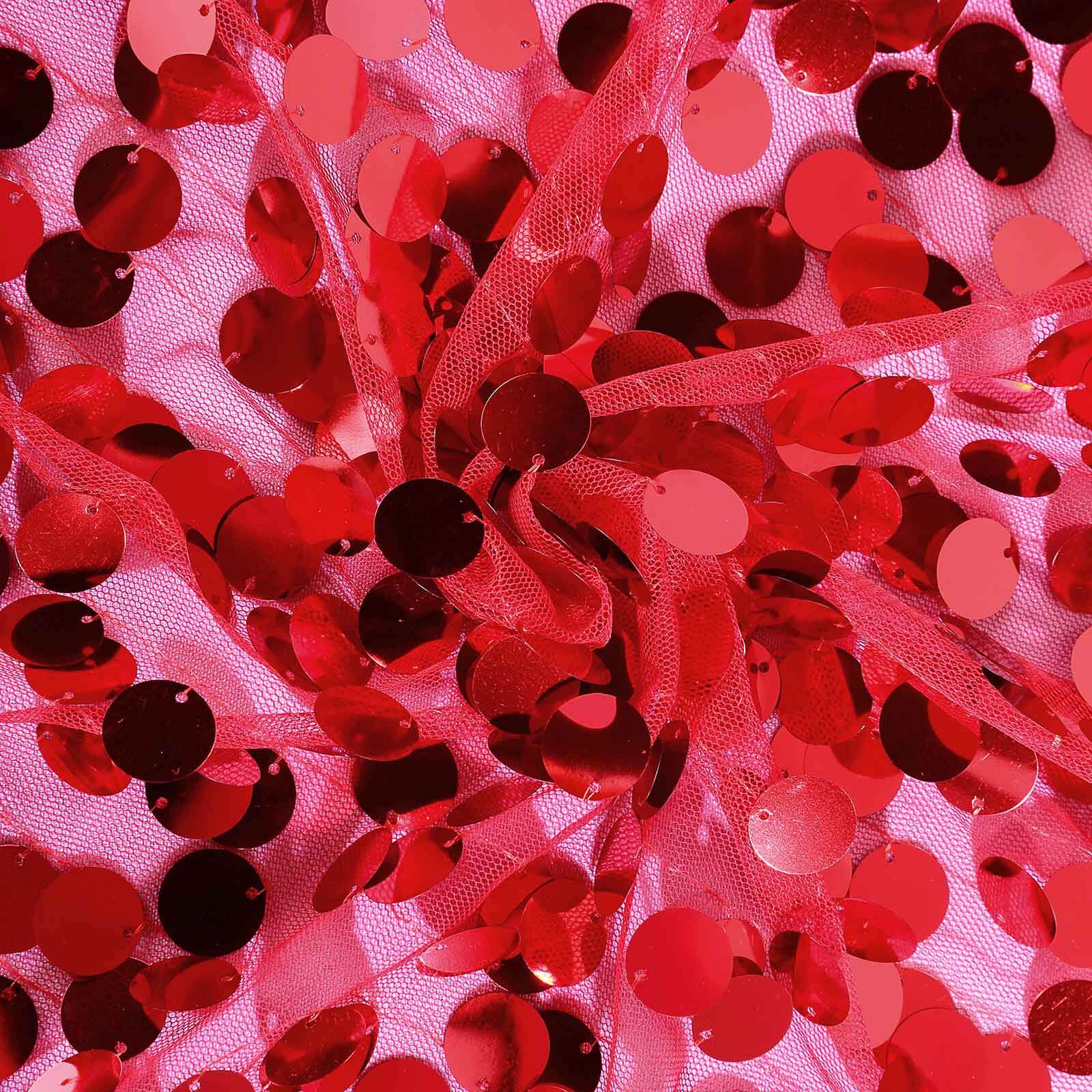 Sequin 120" Round Tablecloth Red - Seamless Big Payette Design Table Cover
