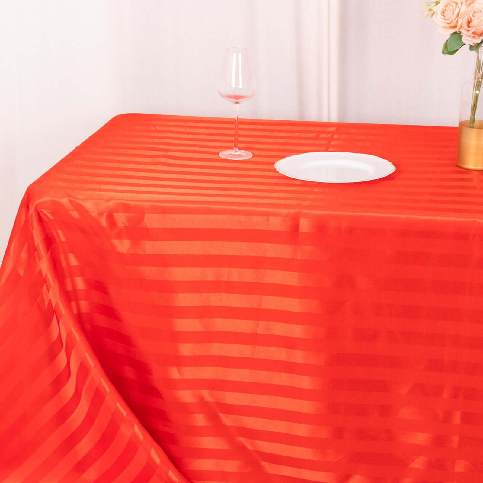 Satin Striped 90"x132" Rectangular Tablecloth Red Satin Stripe - Seamless Silky Smooth Table Cover