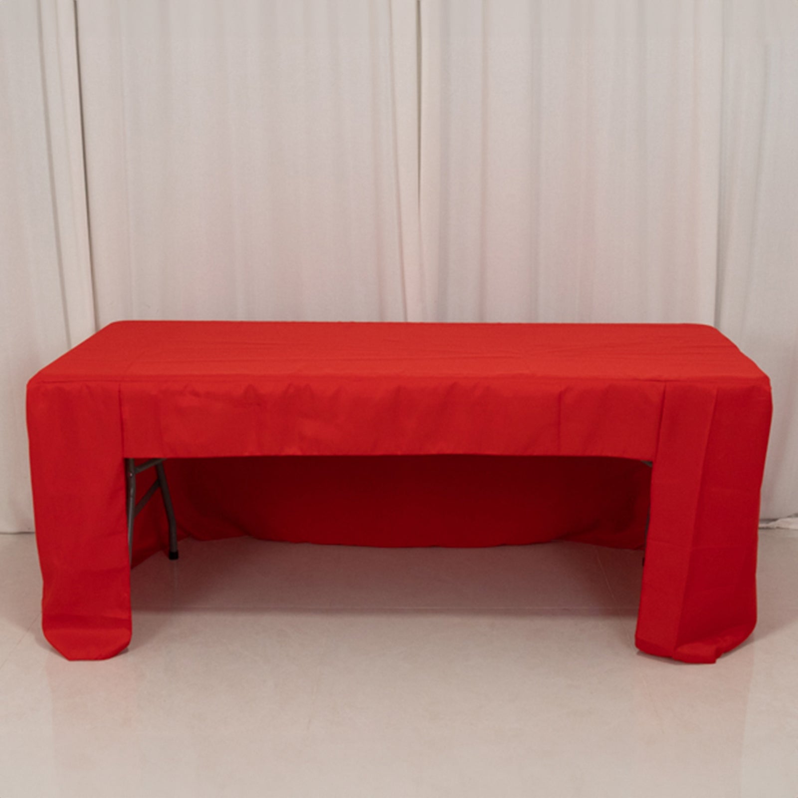 Fitted Polyester 72"x30" Rectangle Tablecloth Red with Open Back Design - Easy to Maintain and Wrinkle-Resistant Table Cover