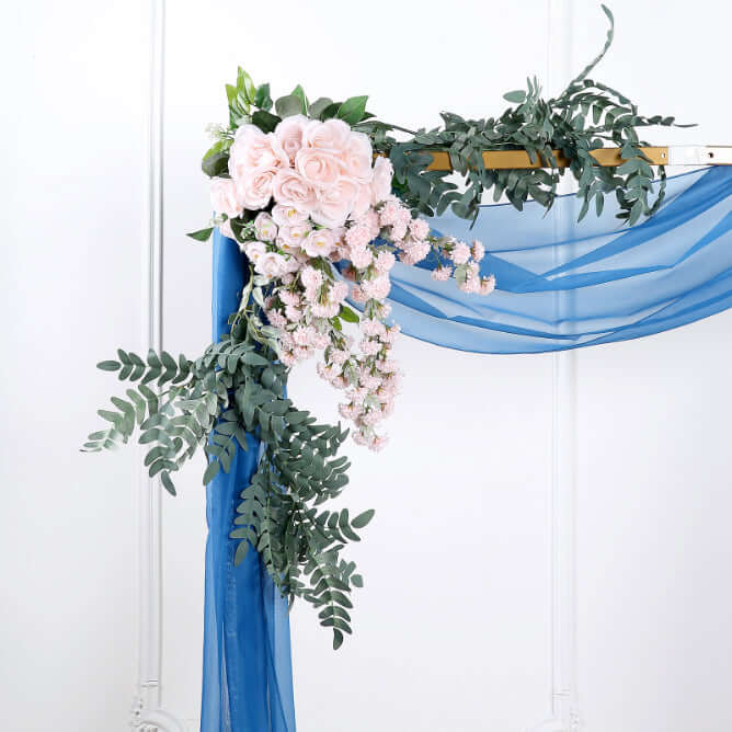 18ft Royal Blue Sheer Organza Wedding Arch Drapery Fabric, Window Scarf Valance