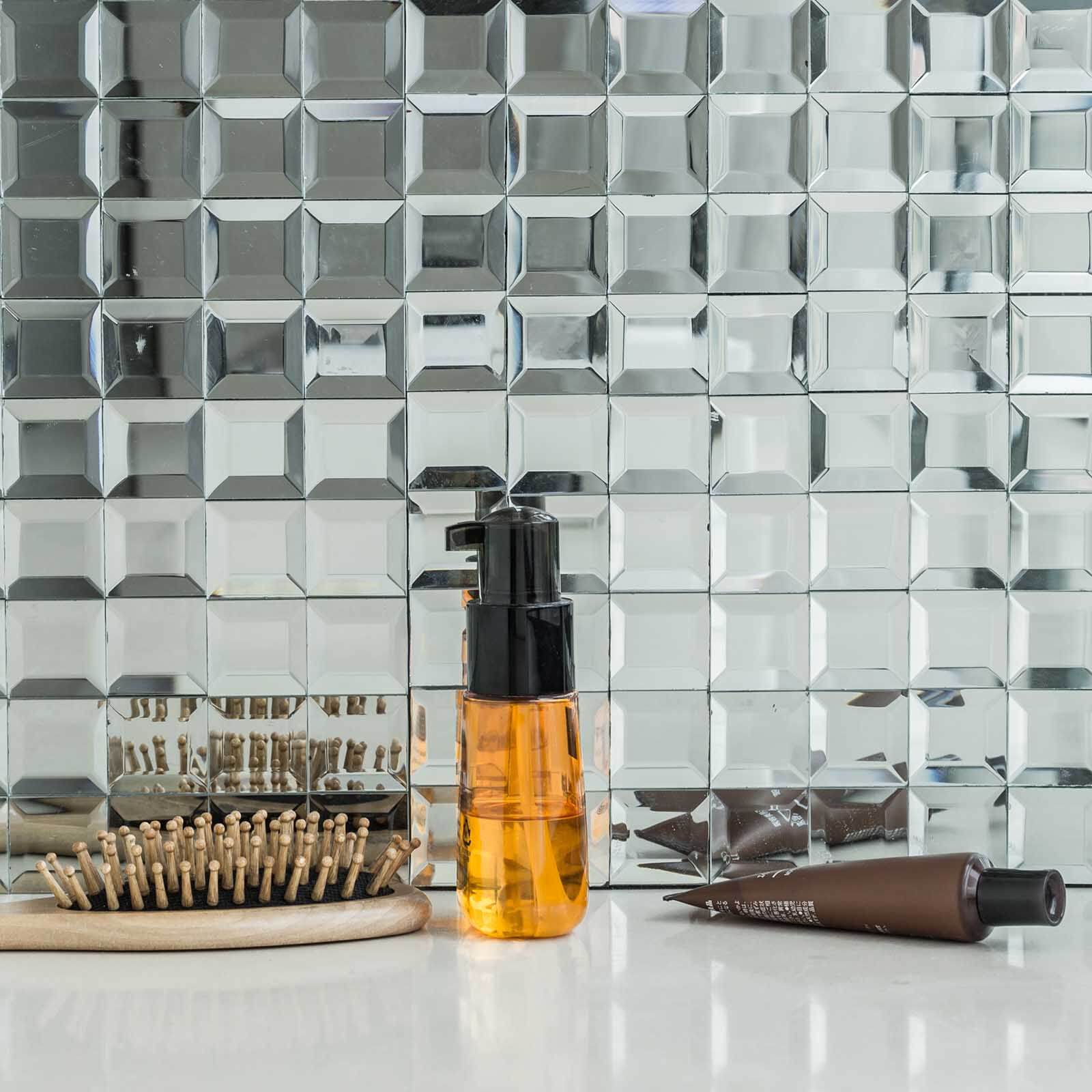 10 Pack 10 Sq ft Silver Peel and Stick Backsplash Mirror Wall Tiles