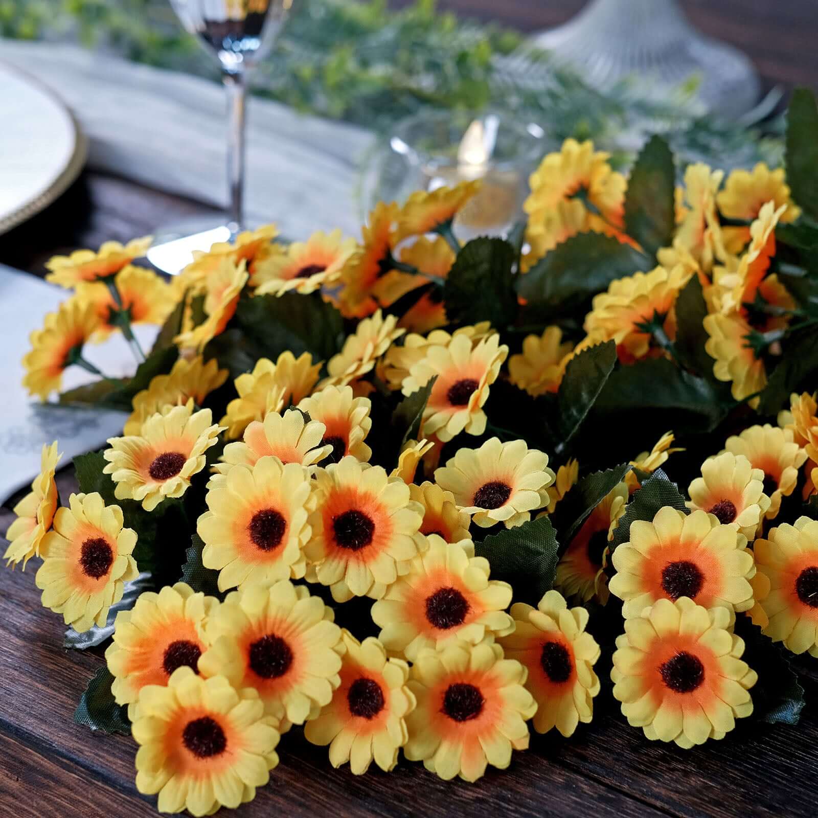 22" Artificial Hanging Vine Sunflower Bush, Draping Bouquet Garland
