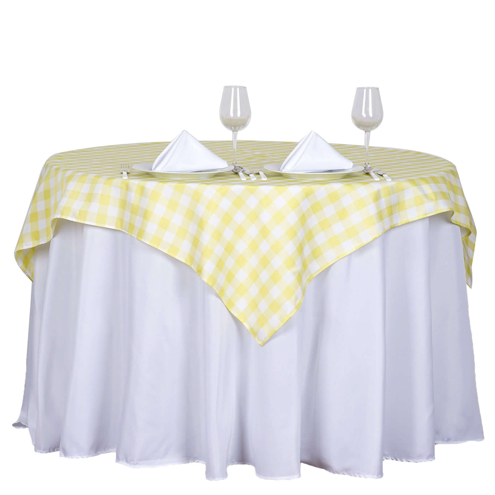 54"x54" White Yellow Seamless Buffalo Plaid Square Tablecloth, Checkered Gingham Polyester Tablecloth