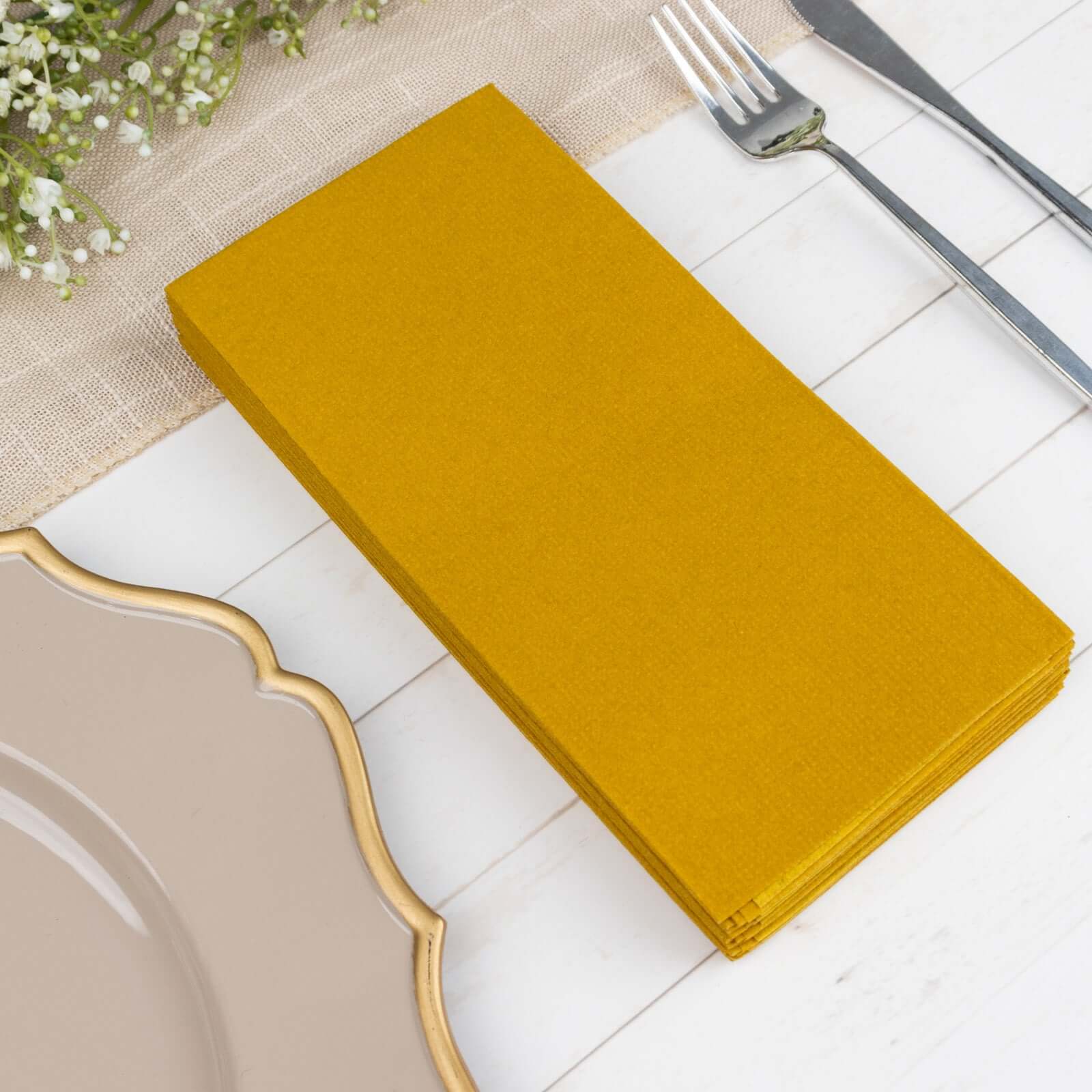 20-Pack Paper Linen-Like Napkins Gold - Disposable Hygienic Airlaid Guest Towels 8.5"x4"