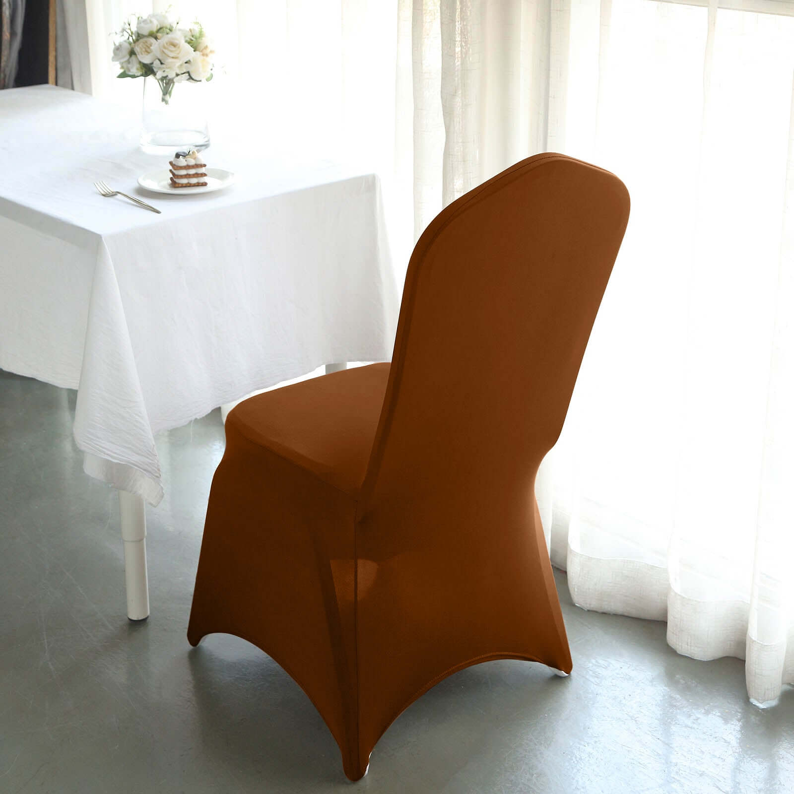 Spandex Chair Cover for Banquet Chairs Cinnamon Brown - Stretch 160GSM Fabric with Slip-On Slipcover
