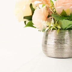 4-Pack Flower Vase Pots Textured Round Design Silver - Ceramic Brushed Indoor Planters 3"