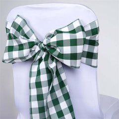 5 Pack Polyester Chair Sashes Green/White Buffalo Plaid - Durable & Reusable Chair Bows 6"x108"