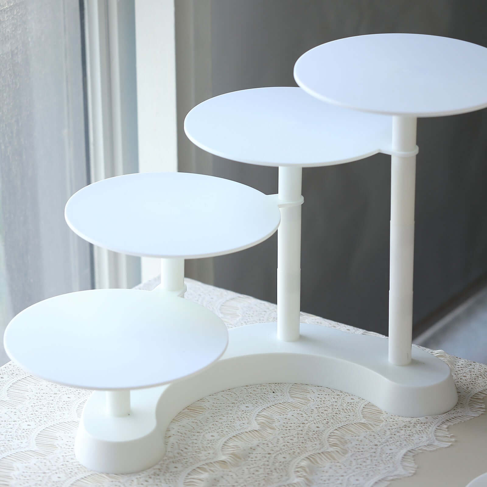 4-Tier Plastic Cake Stand with Half Moon Base White - Space Saving Multi-layer Cupcake Holder Dessert Tower for Weddings Tea Parties & Home Gatherings 17"