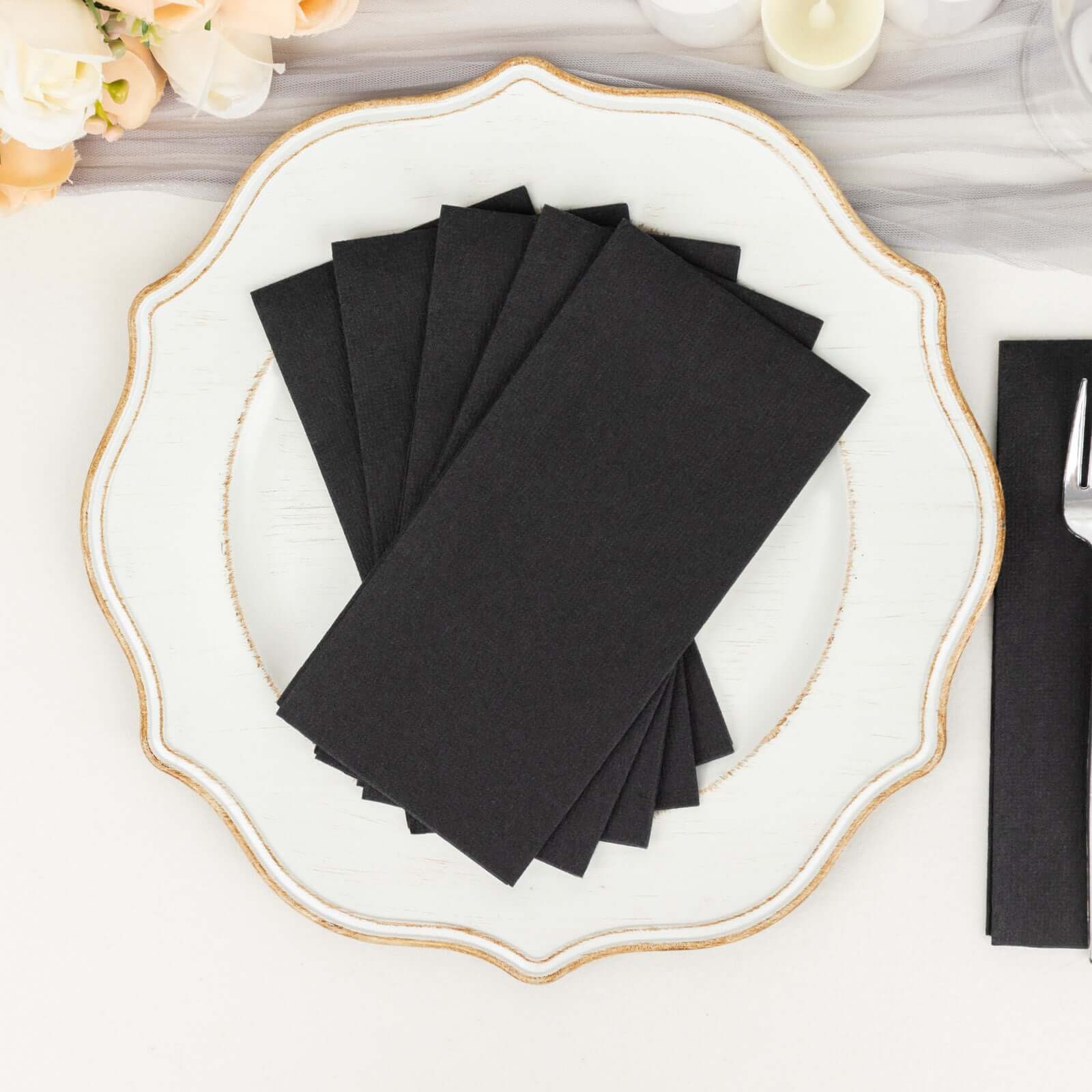 20-Pack Paper Linen-Like Napkins Black - Disposable Hygienic Airlaid Guest Towels 8.5"x4"