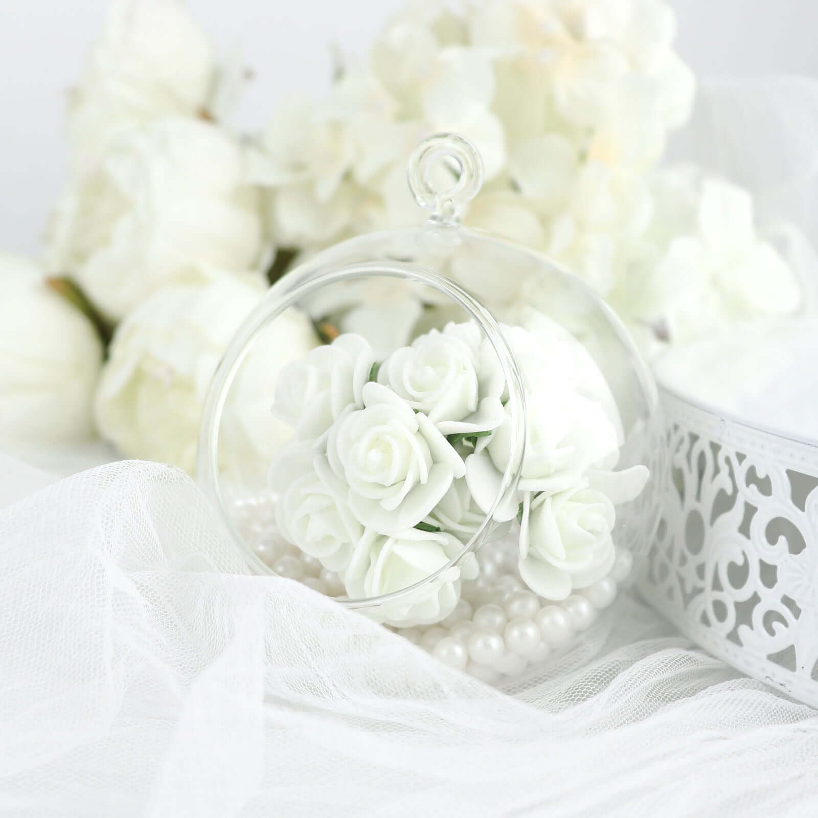 48 Roses 1" Ivory Real Touch Artificial DIY Foam Rose Flowers With Stem, Craft Rose Buds