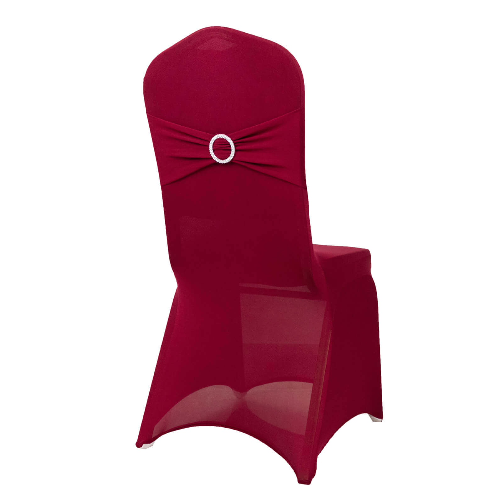 Spandex Chair Cover with Burgundy Rhinestone Buckled Sash Band Blush - Stretch Fitted Slipcover