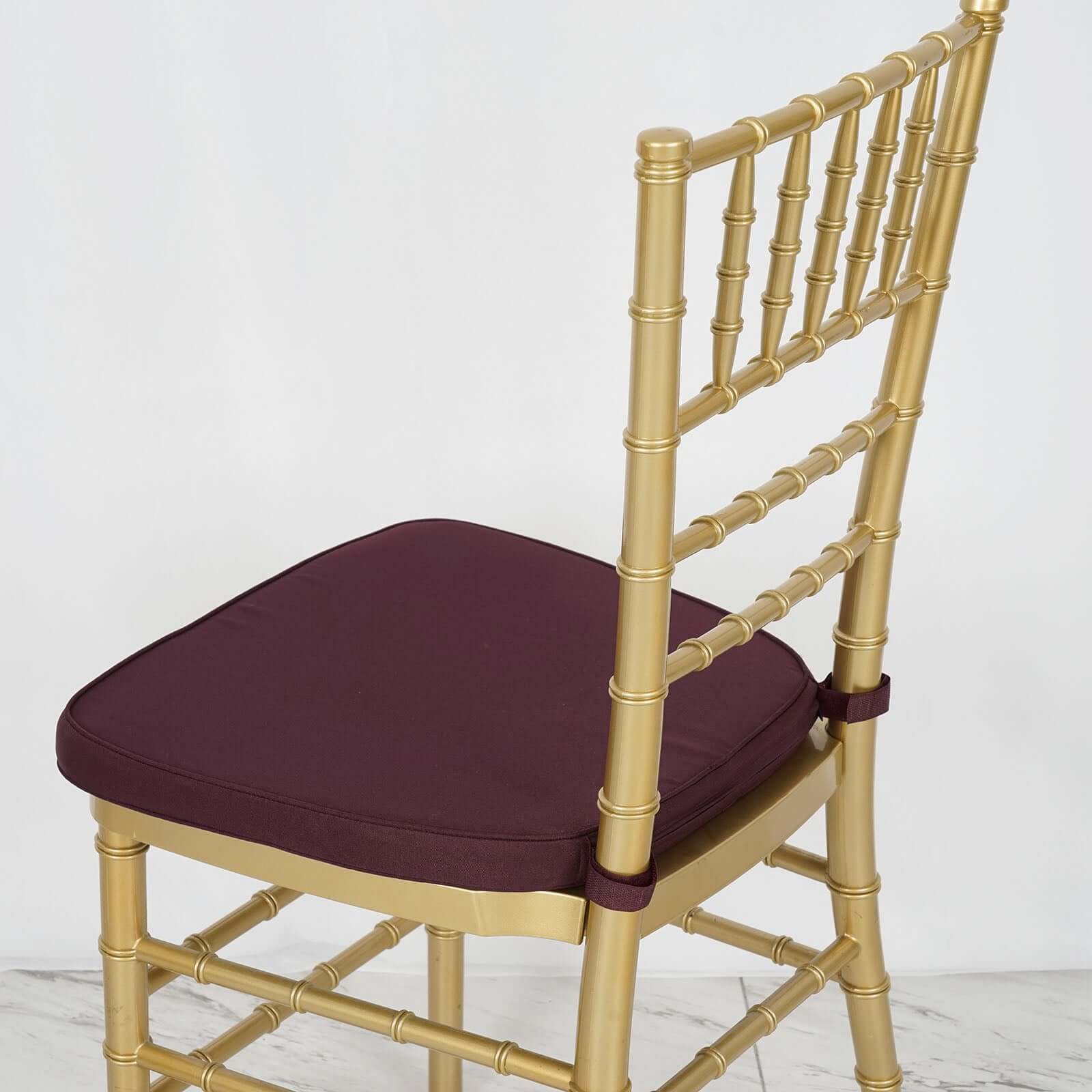 Chiavari Chair Cushion with 1.5" Thick Memory Foam and Ties Burgundy - Stylish Removable Cover for Comfort