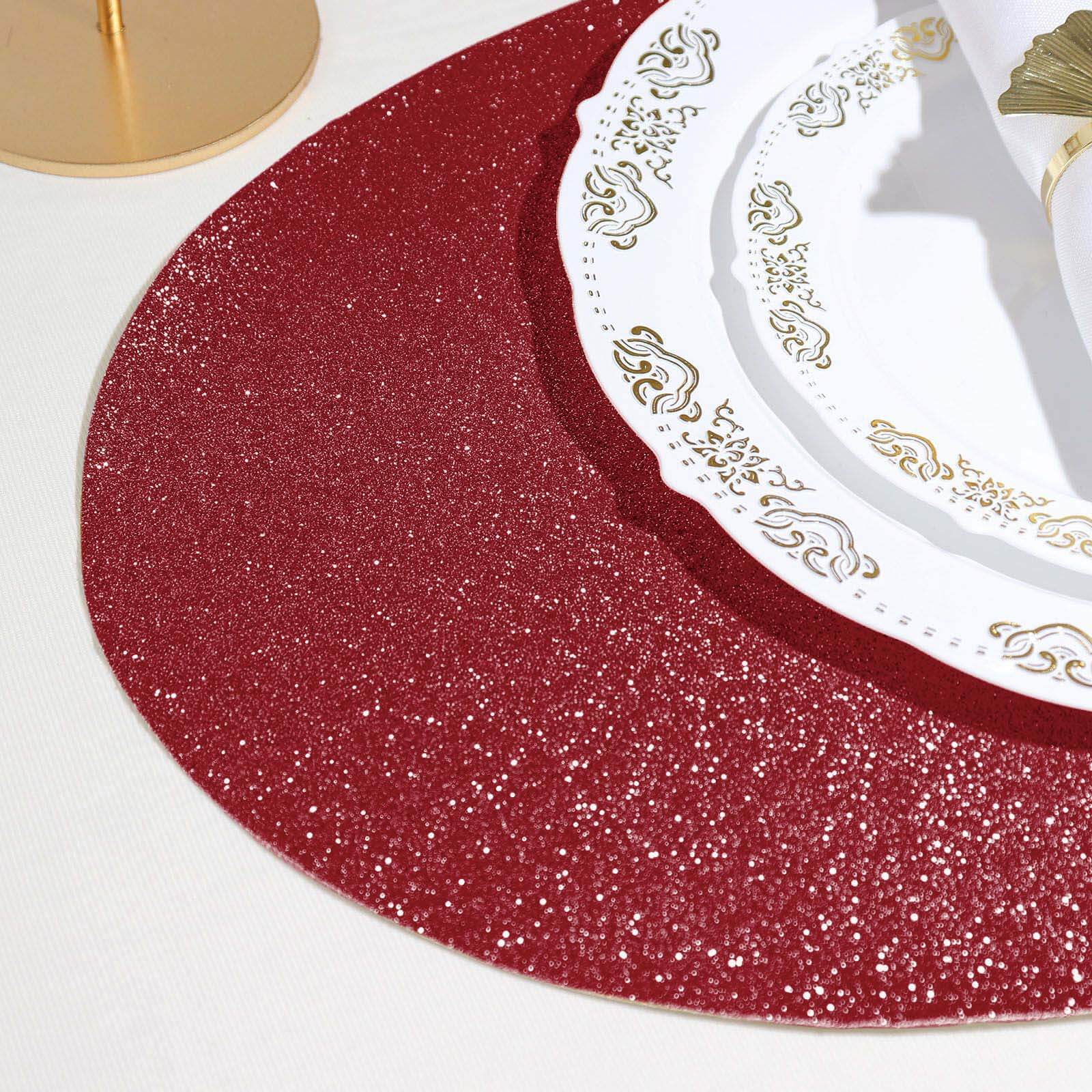 6-Pack Placemats Glitter Design Burgundy Sparkle Oval - Non-Slip Decorative Table Mats for Dining 12"x18"