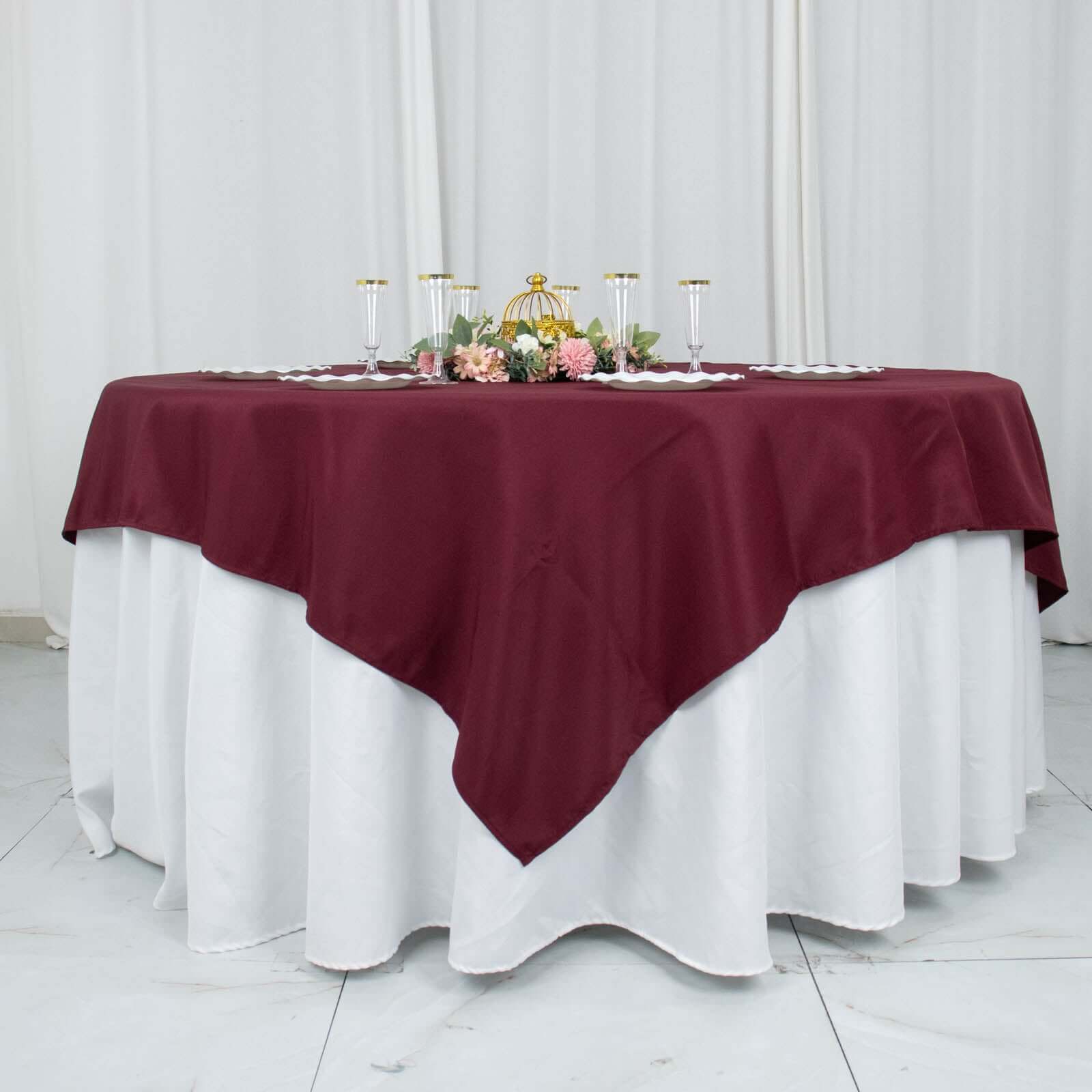 Premium Polyester 70"x70" Table Overlay Square Tablecloth Burgundy 220GSM Wrinkle-Resistant Table Cover