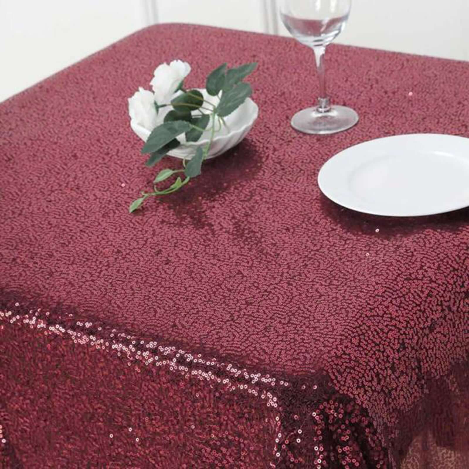 Sequin 60"x60" Table Overlay Square Tablecloth Burgundy - Luxe Wedding Table Topper