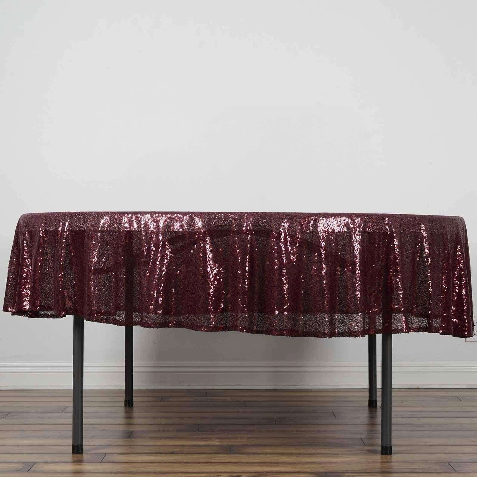 90" Burgundy Sequin Round Tablecloth