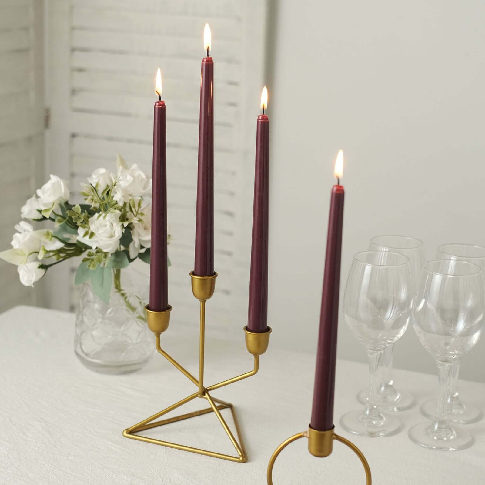 12-Pack Taper Candles Premium Wax Design Burgundy - Unscented Candles for Upscale Settings 10"